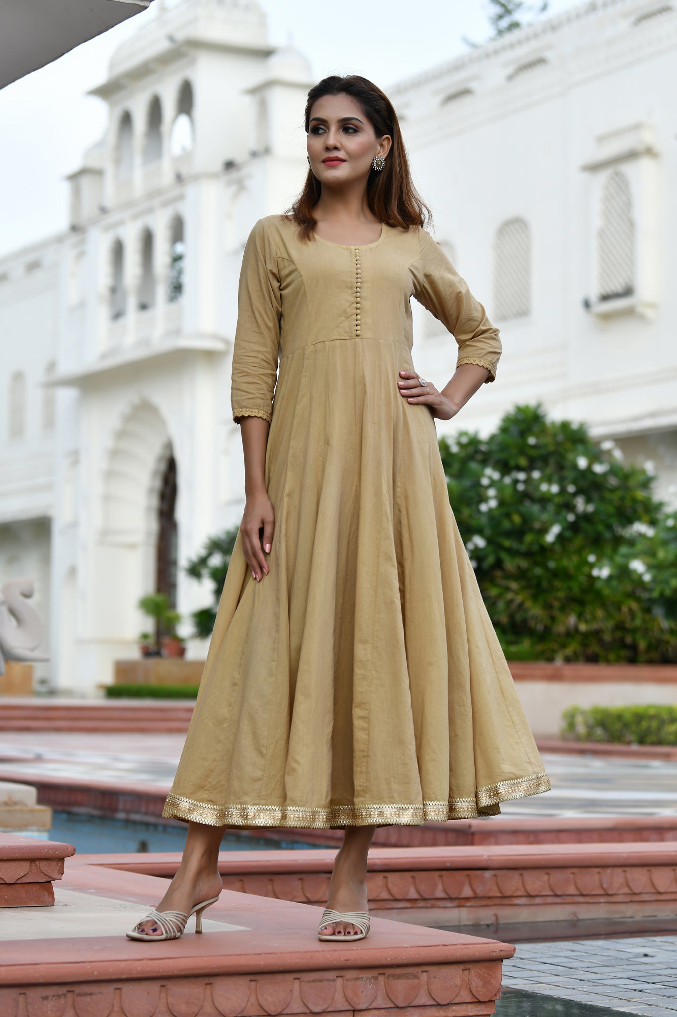 Kurta Long Women Kalidar Golden