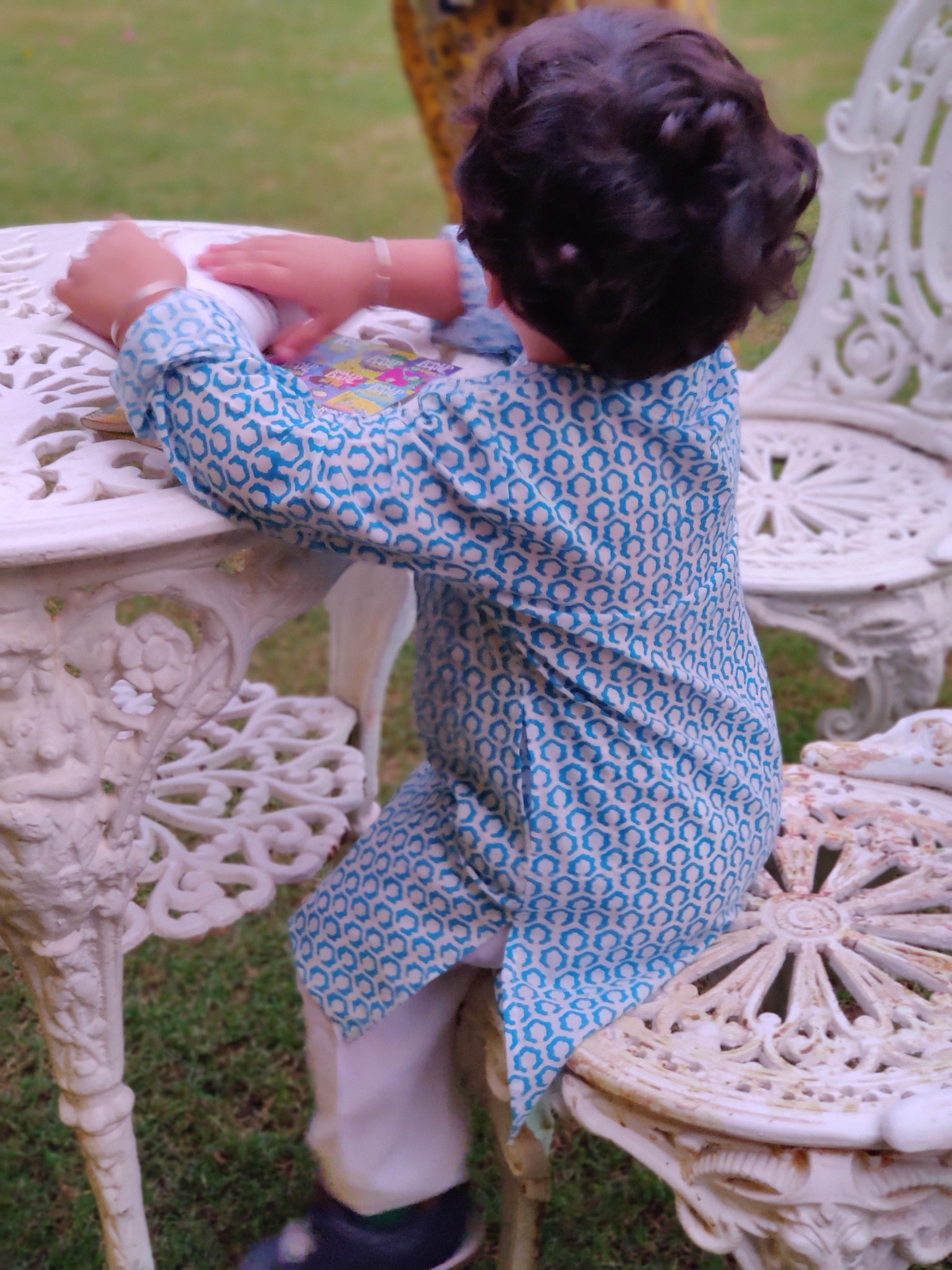 Boy Hexagon Blue Kurta