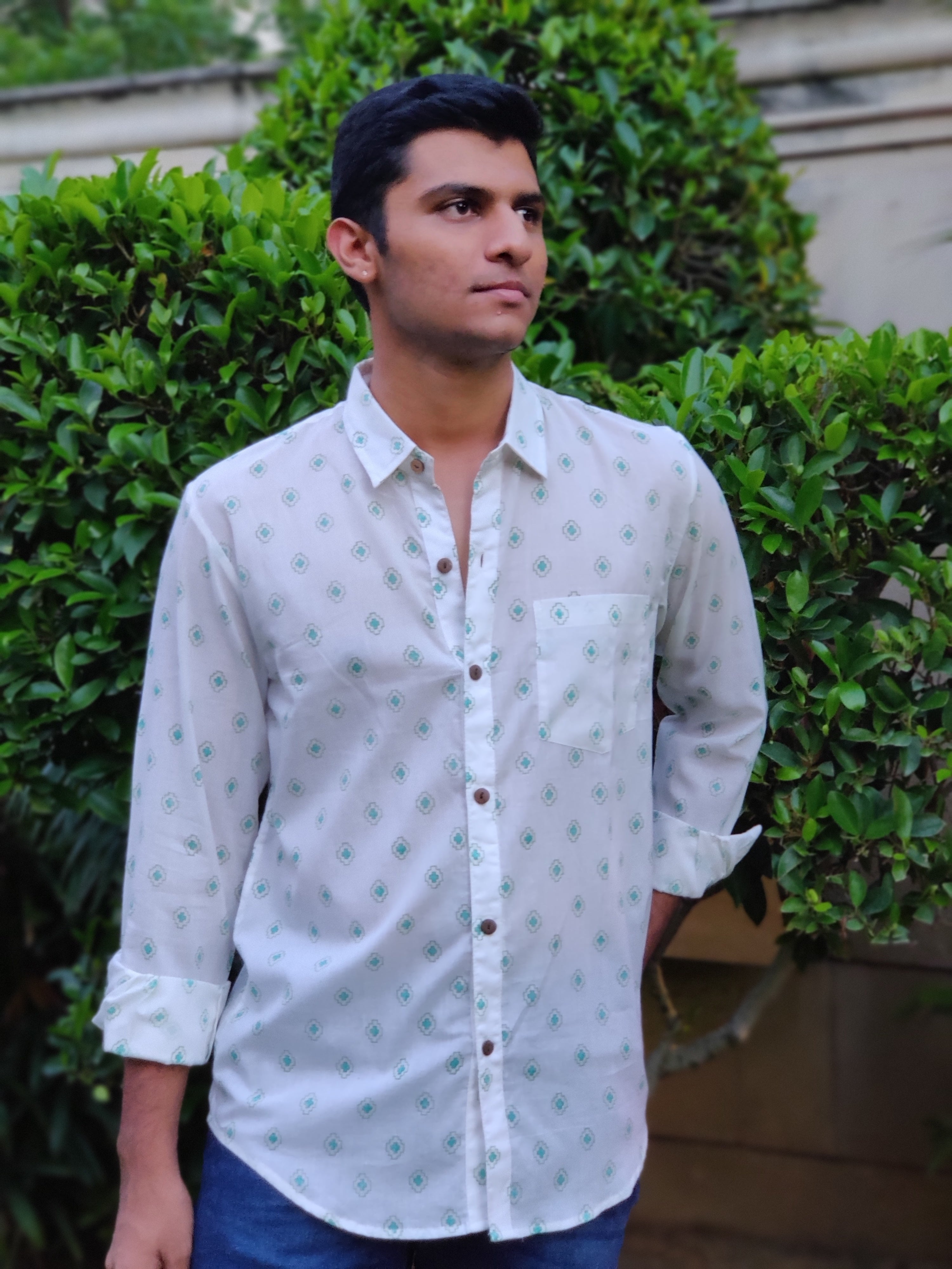 Men Full Sleeve Shirt Geometric green