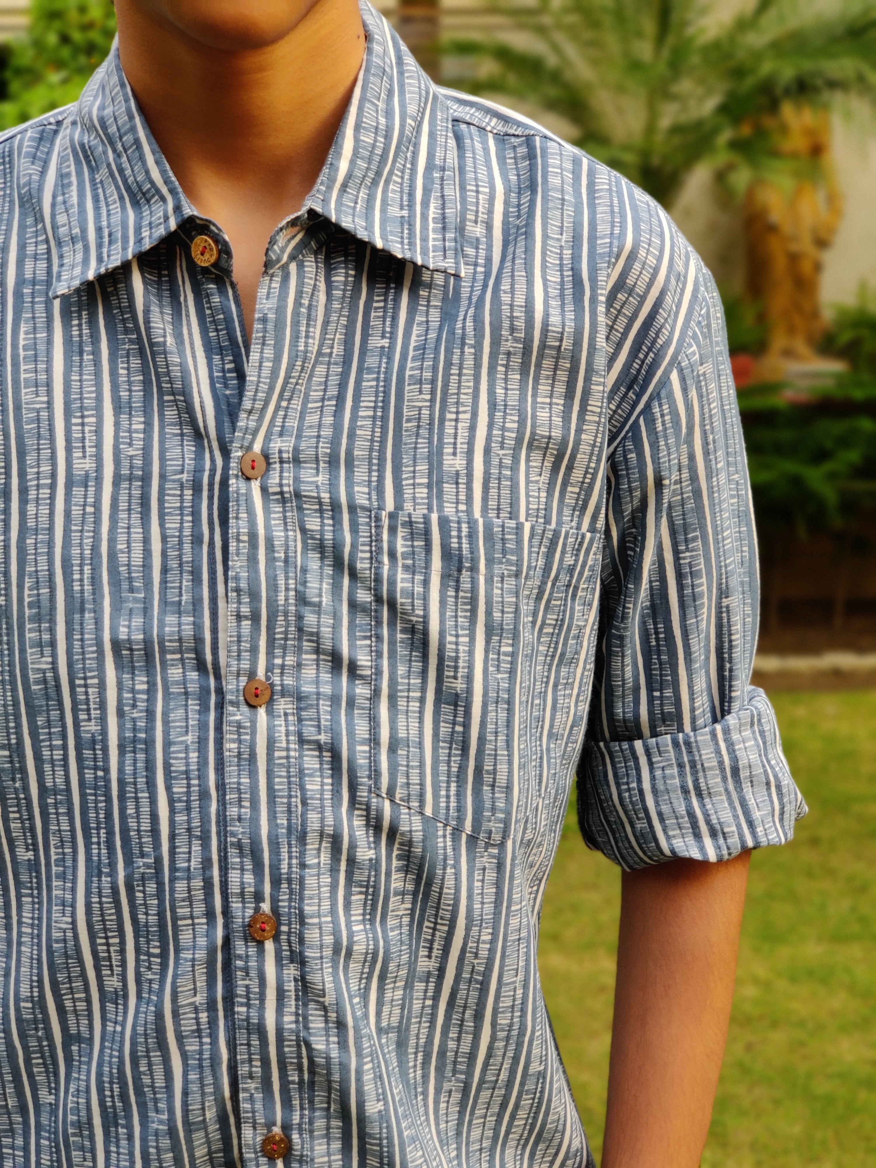 Men Dark Blue Stripes Full Sleeves Shirt