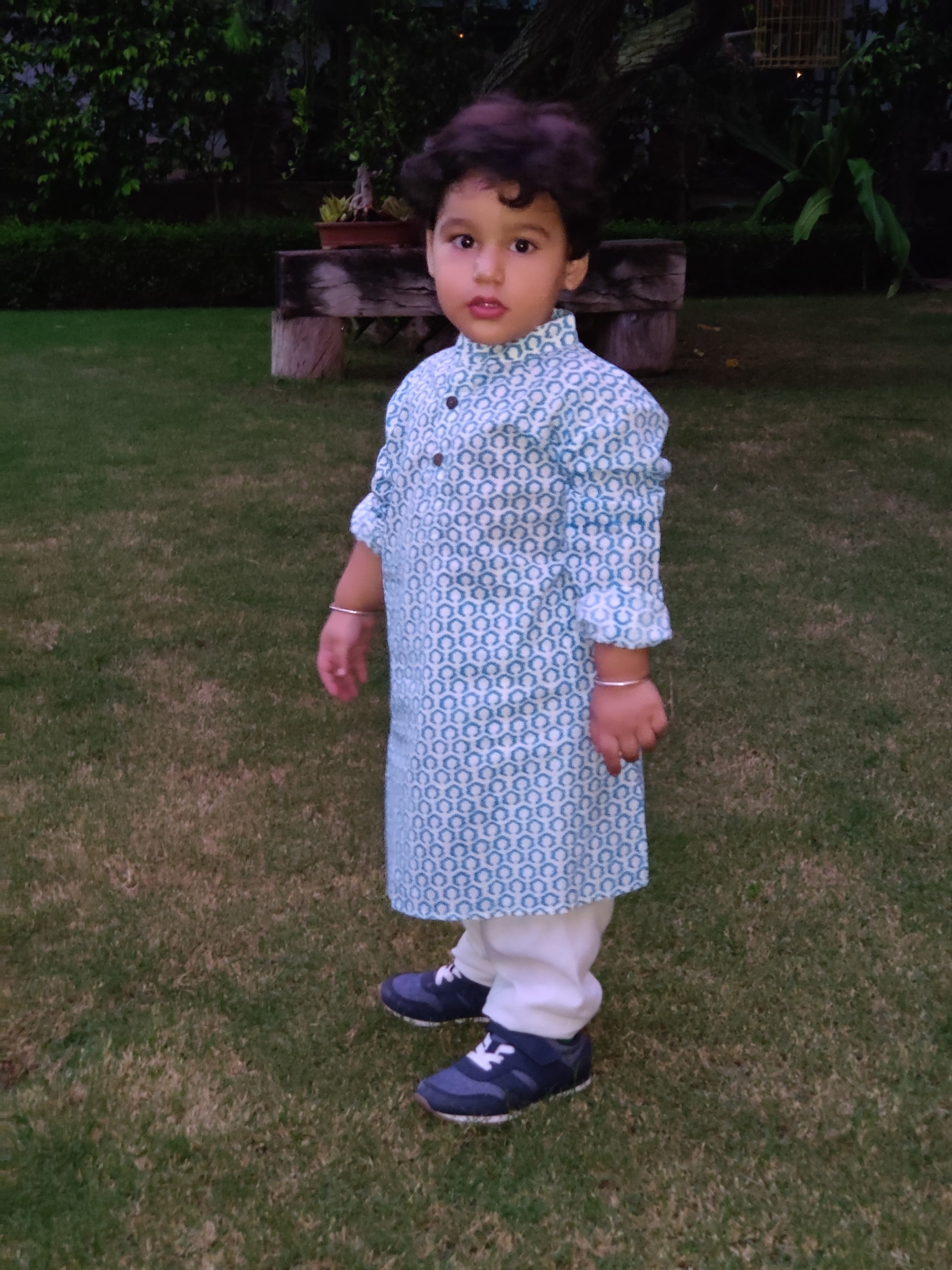 Boy Hexagon Blue Kurta