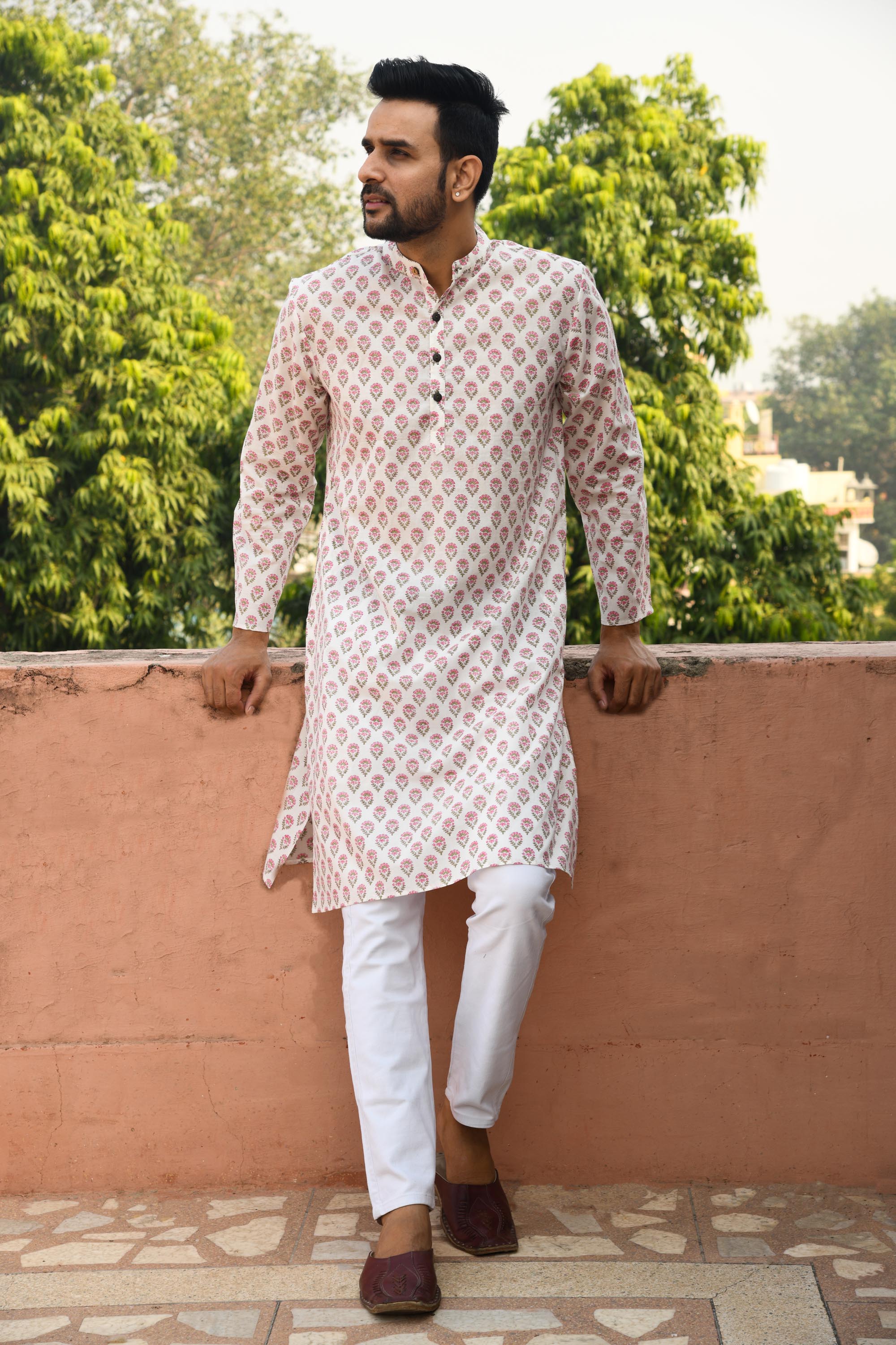 Pink Motif Long Kurta