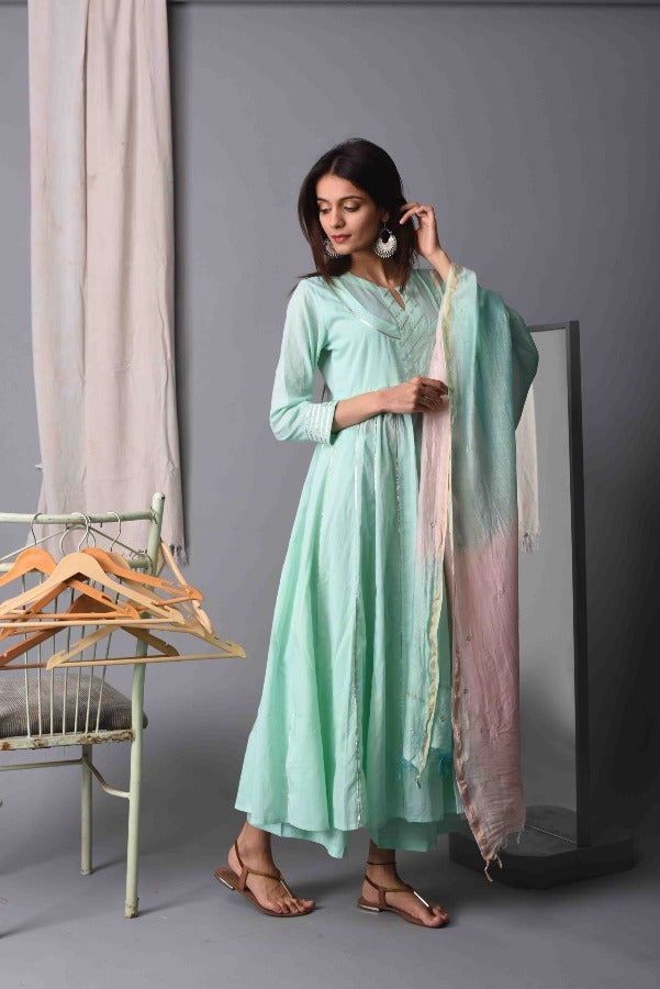 Suit Set of 3 Women Anarkali Ice Blue