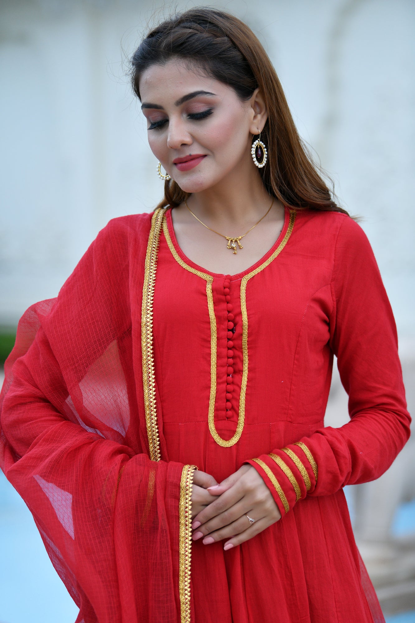 Kurta Set Women Set of 2 Kalidaar Red