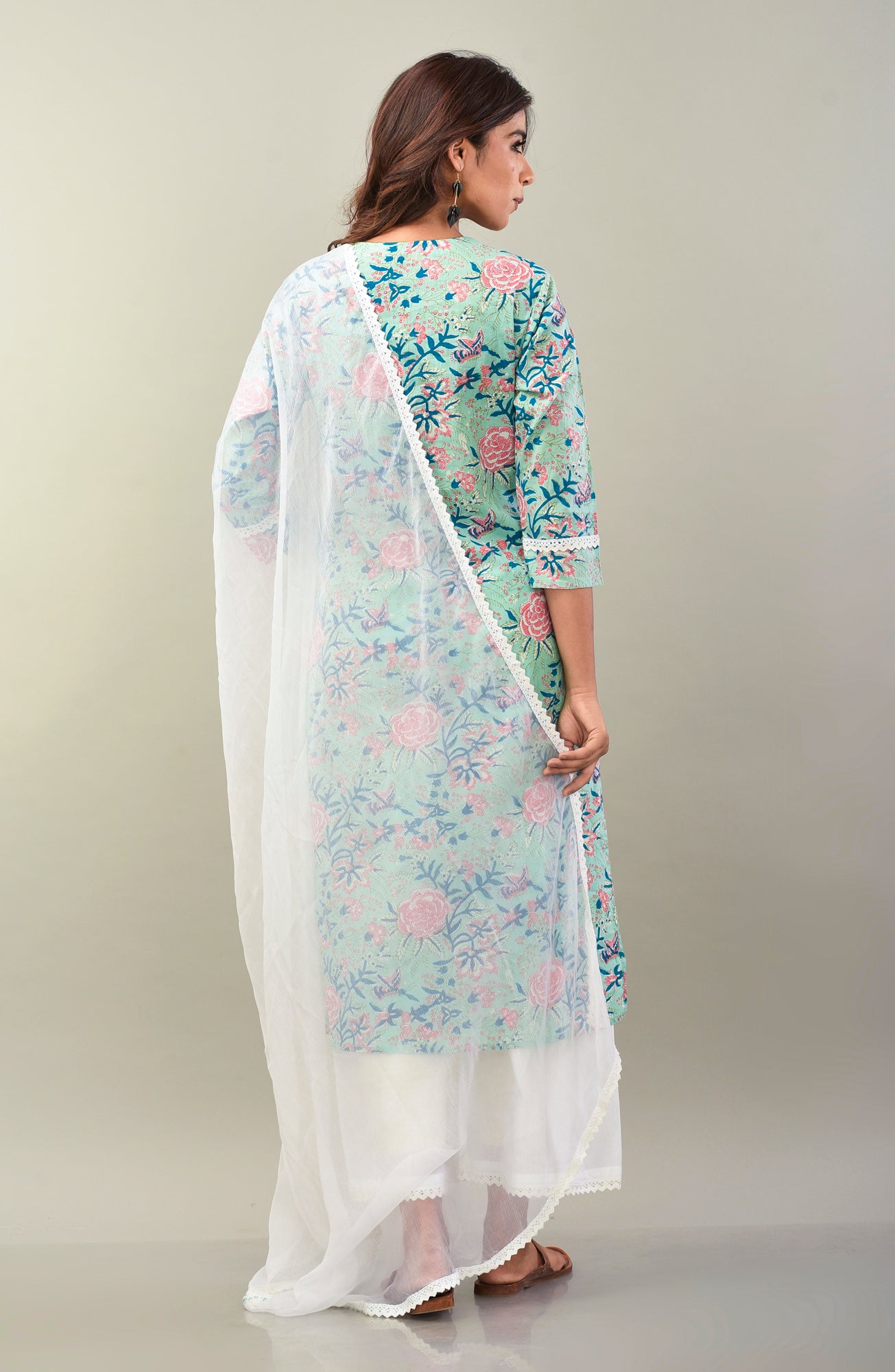Aqua Blue Rose Kurta Suit Set/3