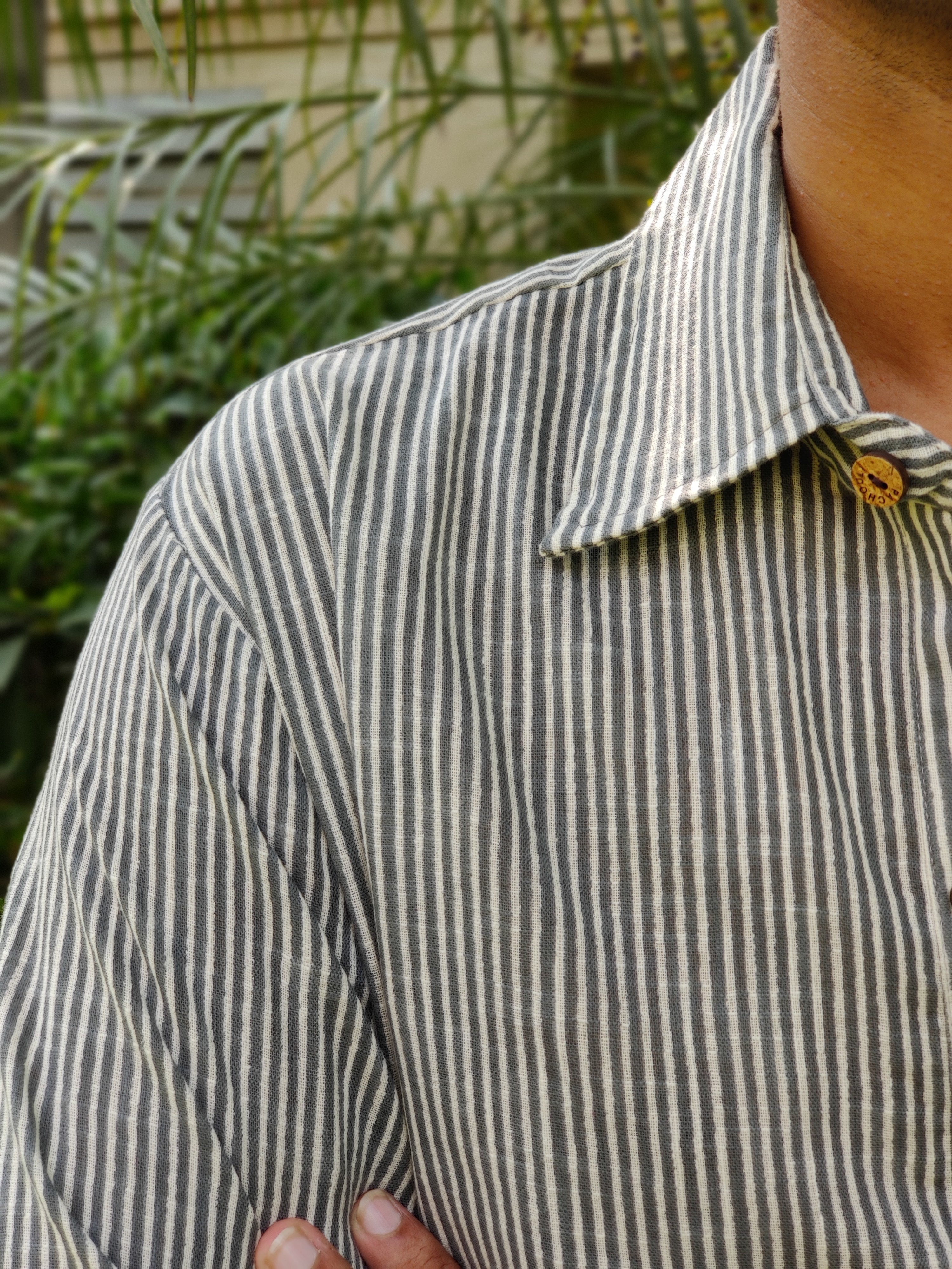 Men Grey Stripes Full Sleeves Shirt