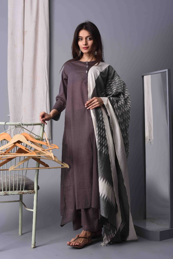 Kurta Set Women Set of 2 Solid Grey