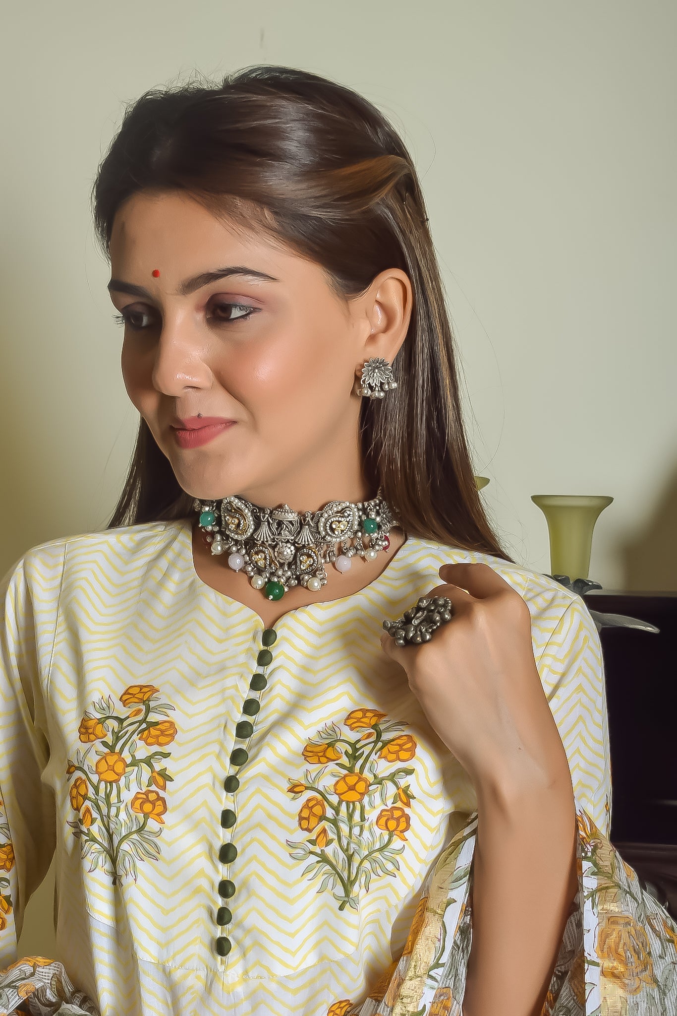 Women Sunshine Yellow Mughal Boota Suit-Set of 3