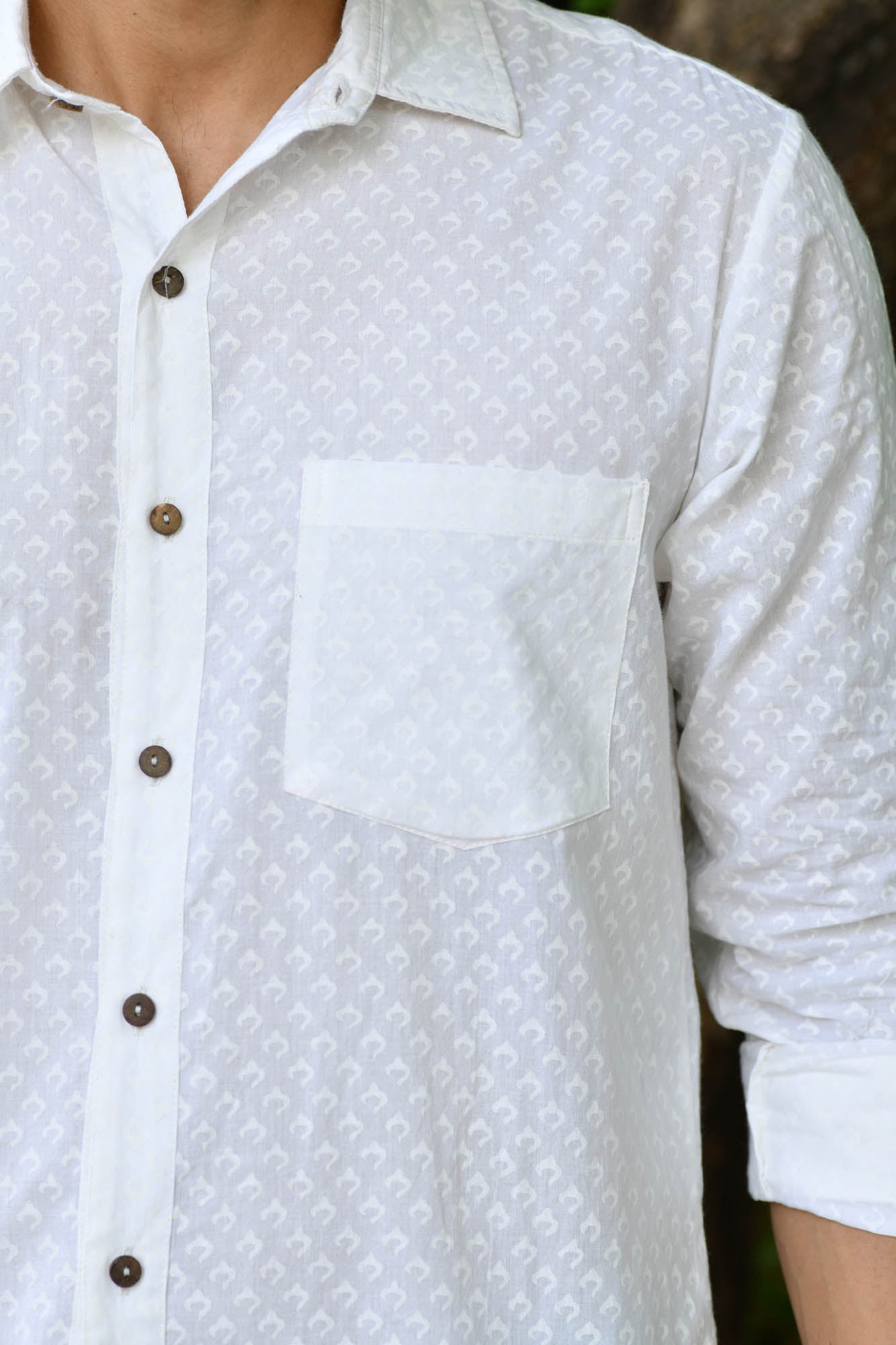 Men White On White Full Sleeve Shirt