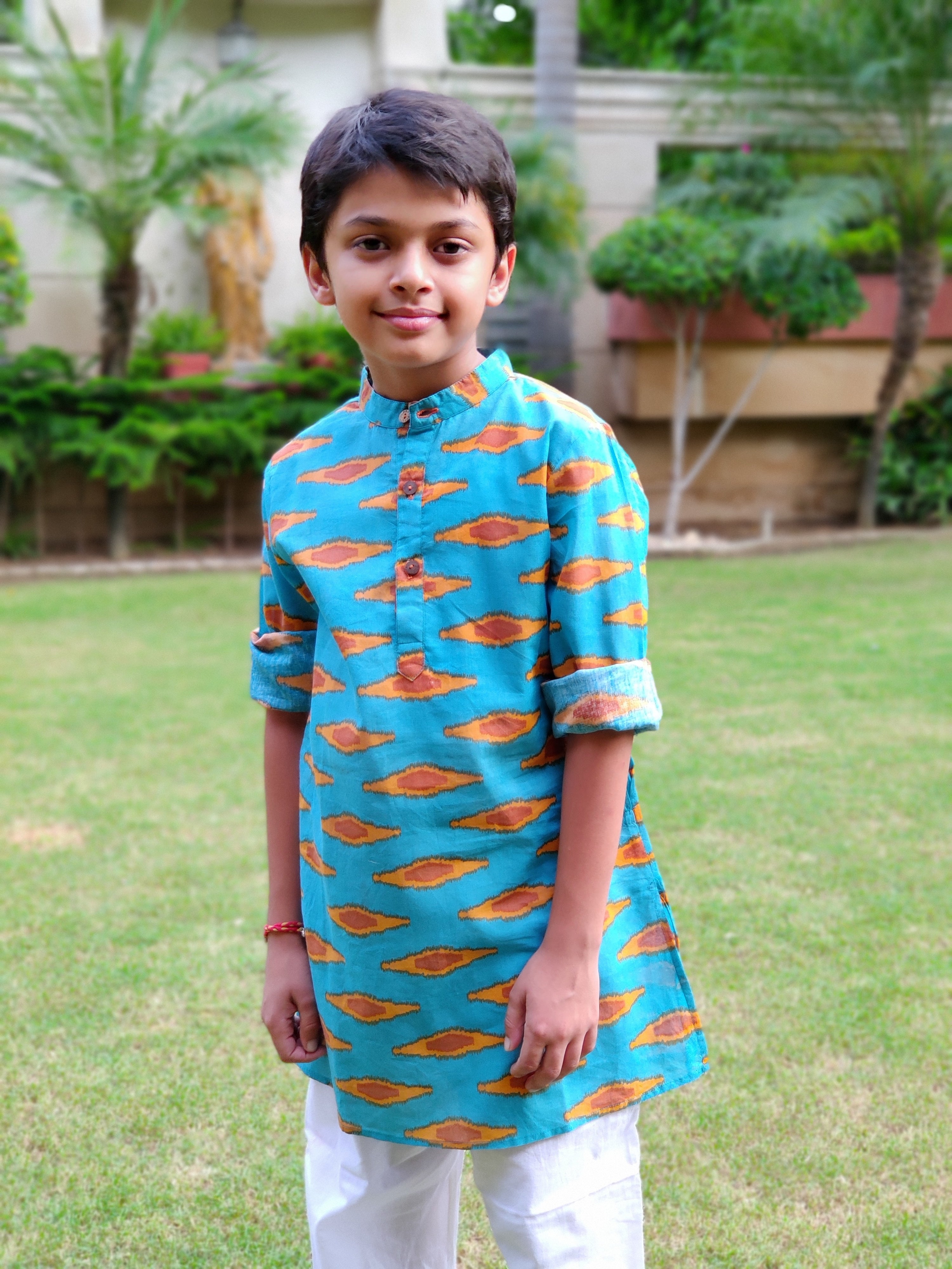 Boy Kurta Blue Ikat