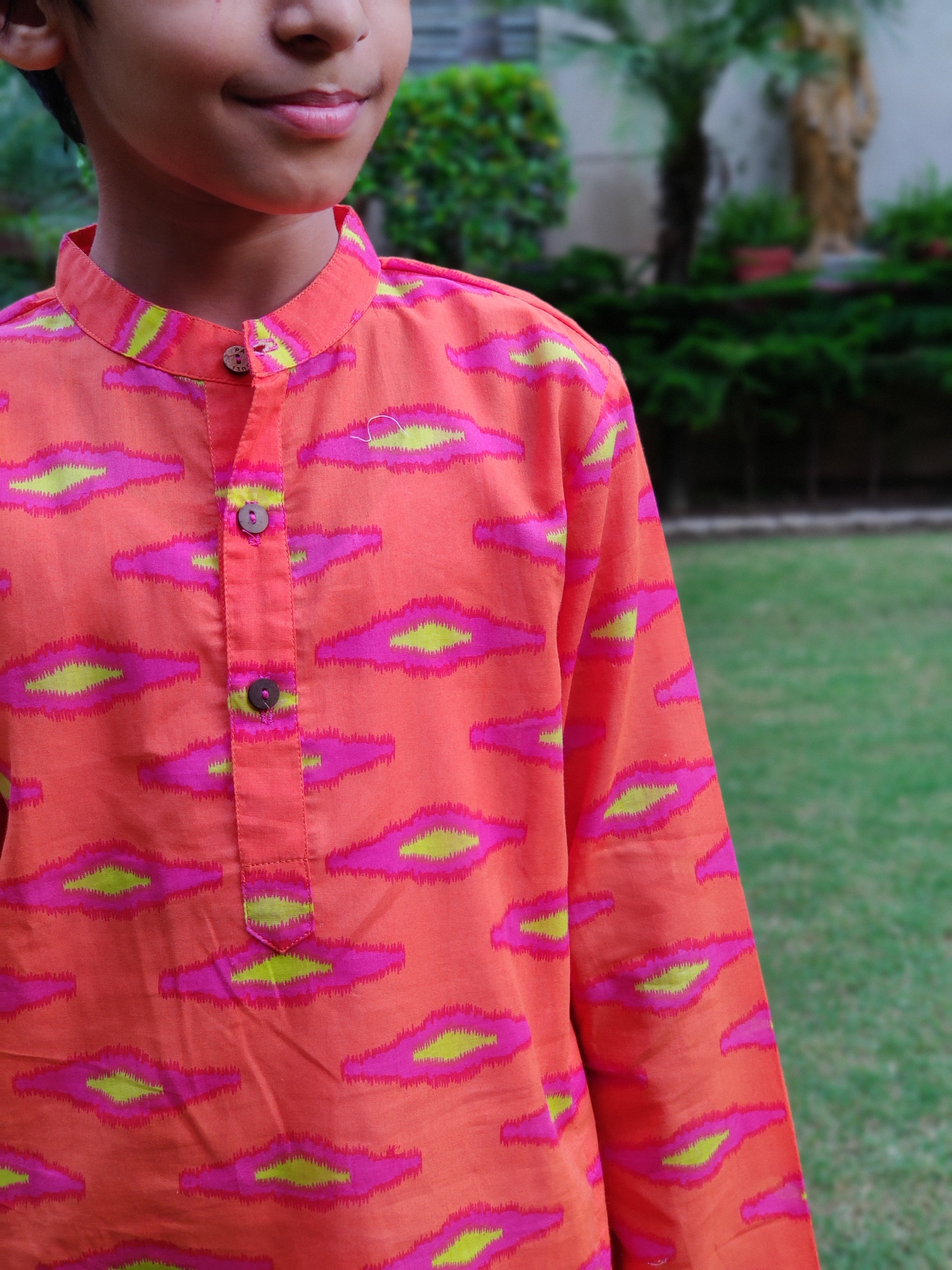 Boy Kurta Orange Ikat