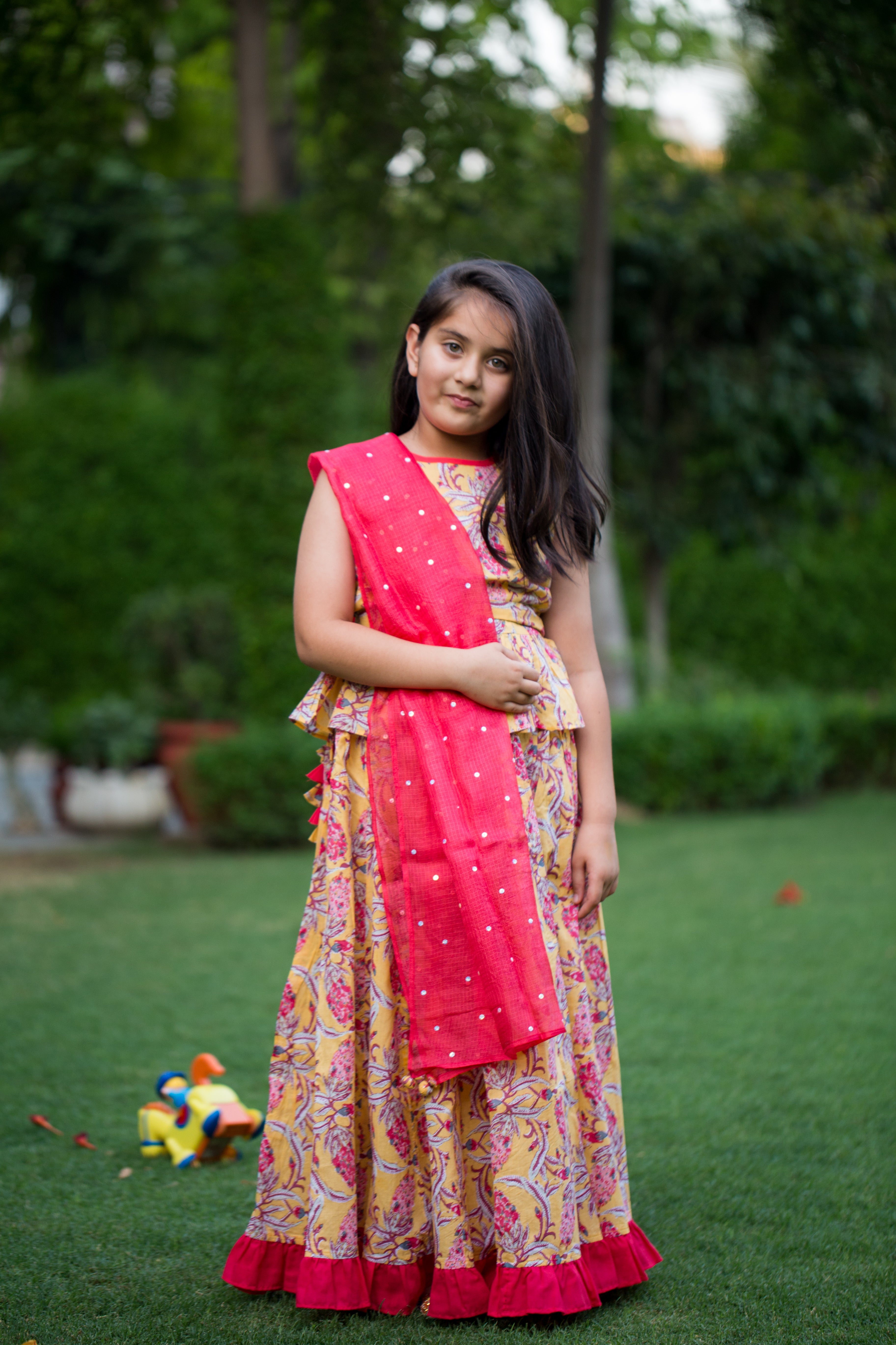 Peach Floral Lehenga Choli Set