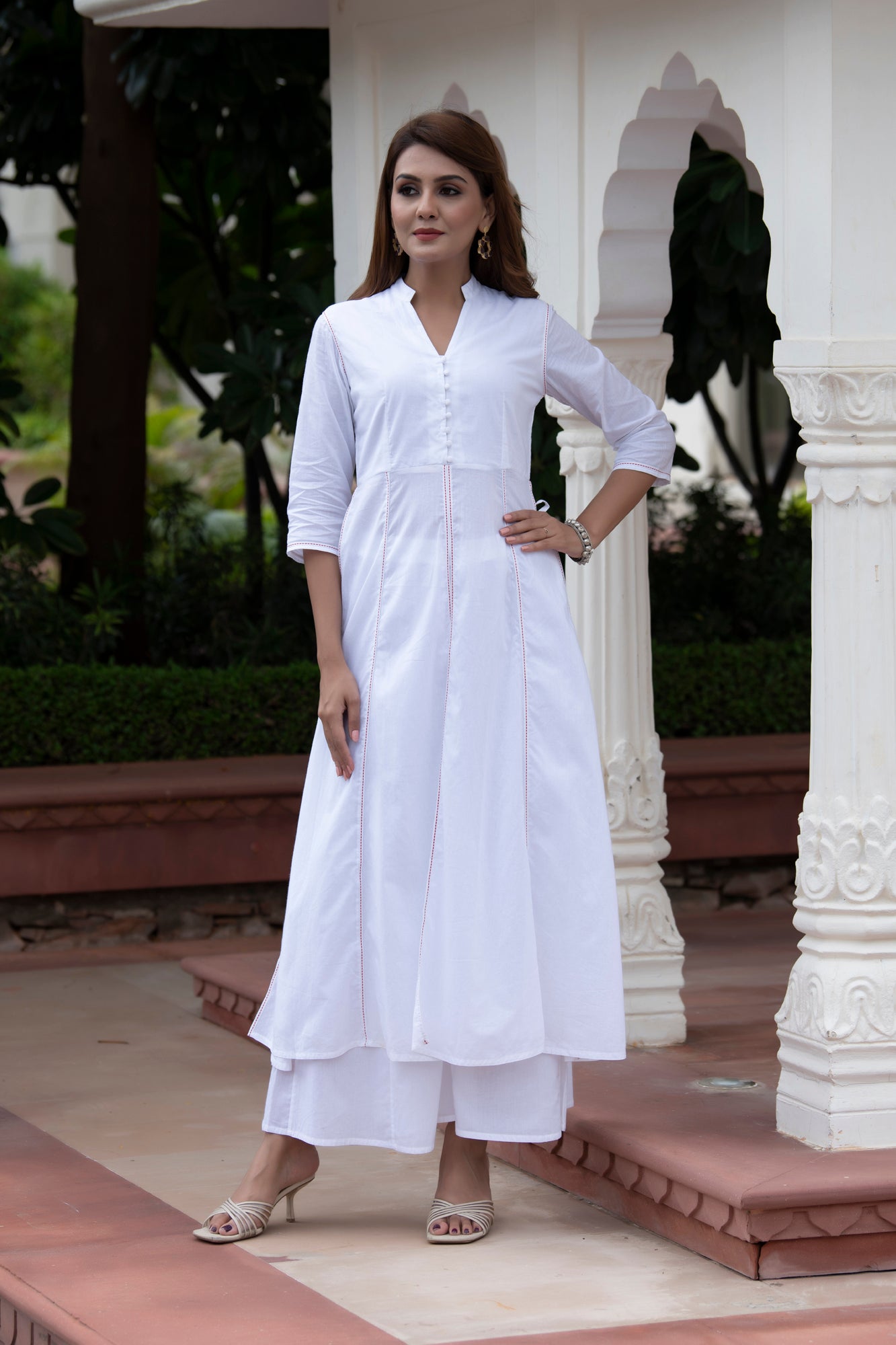 Buy fabcoast Women's Plain White Pathani Fancy Regular Fit Cotton 3/4  Sleeve Casual High Neck Traditional Kurta | Women's Ethnic Wear, Pathani  Kurta for Women. (Small) at Amazon.in