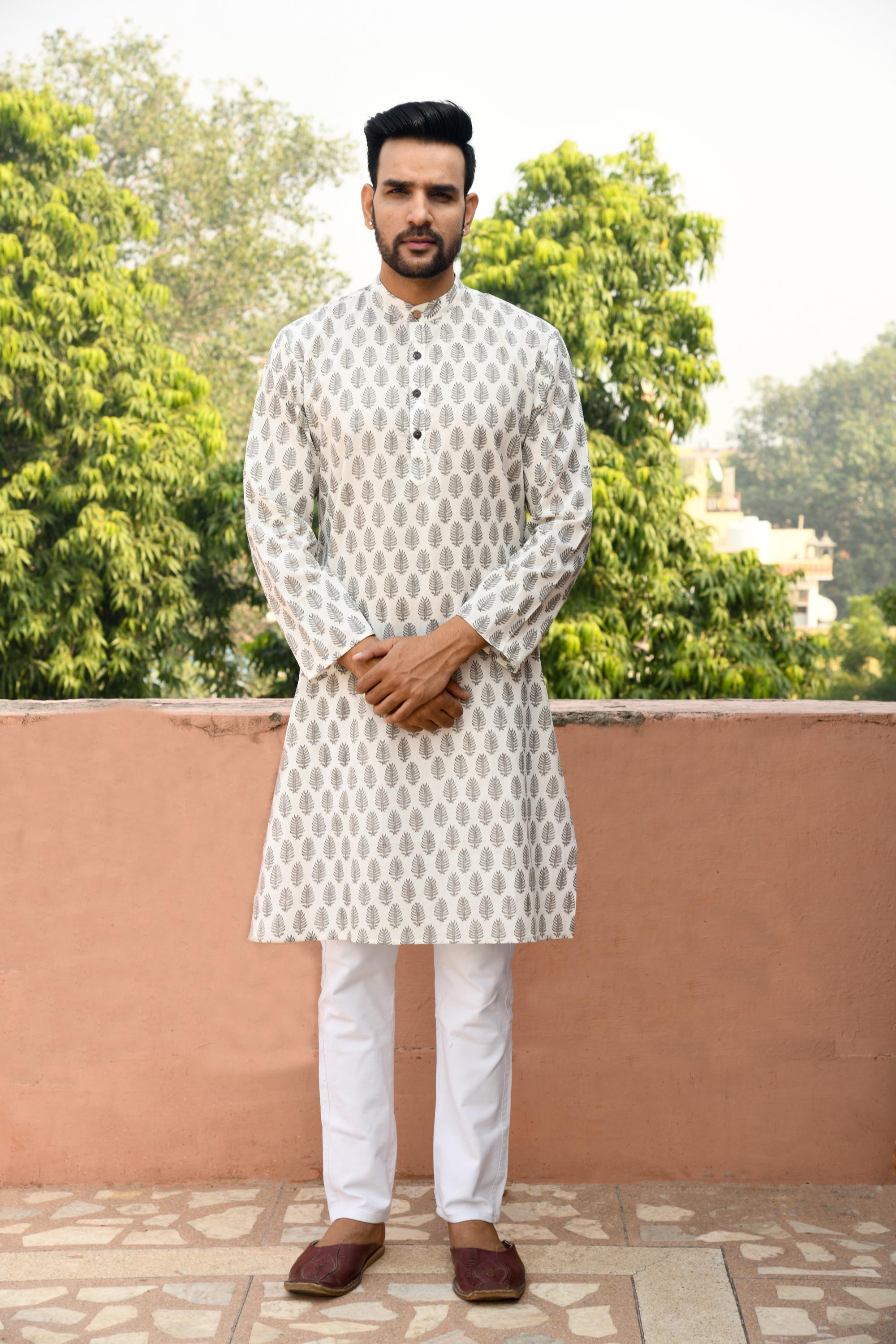 Gray Leaf Long Kurta