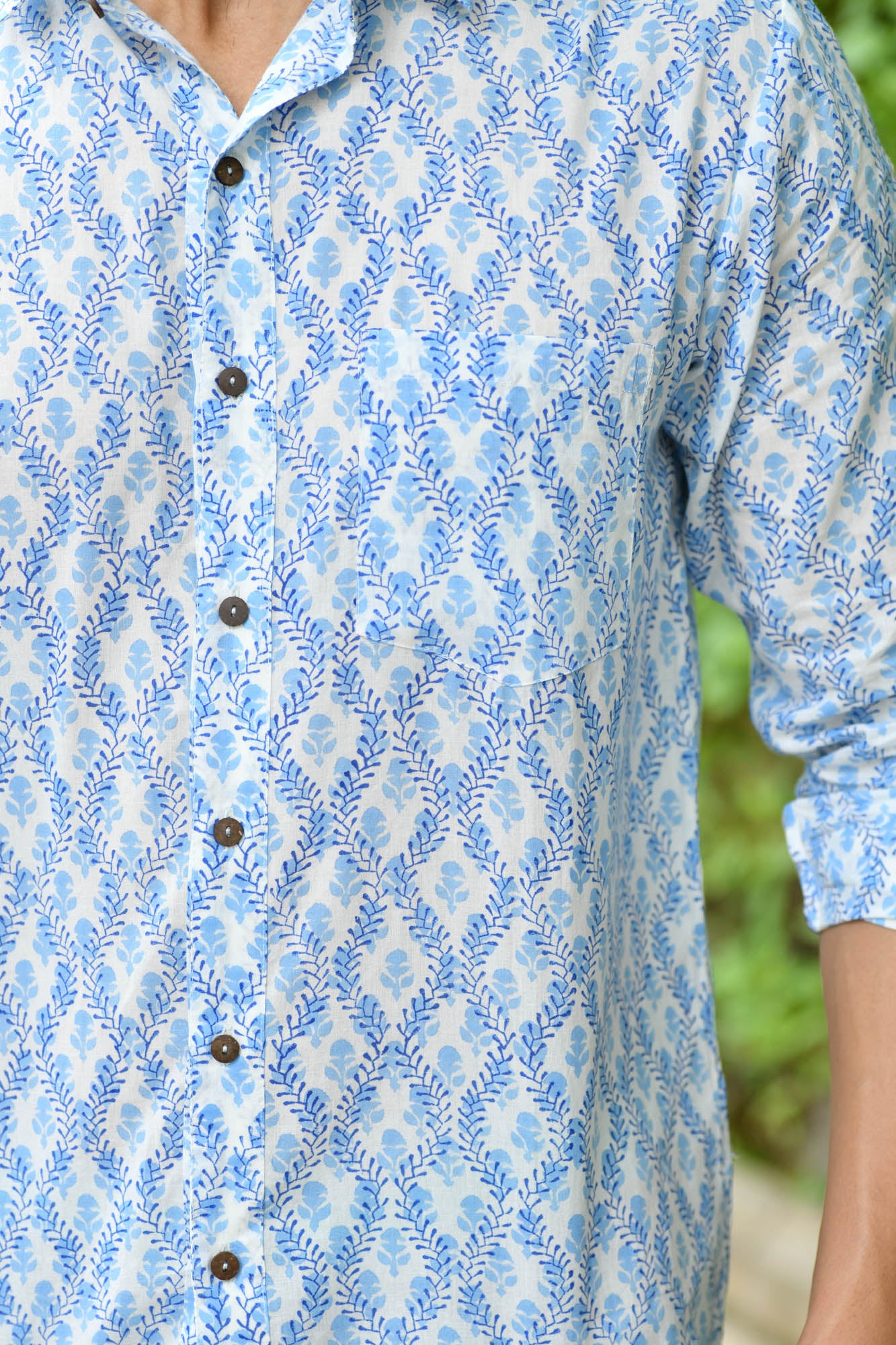 Shirt Full Sleeve Mens Floral Vine Blue