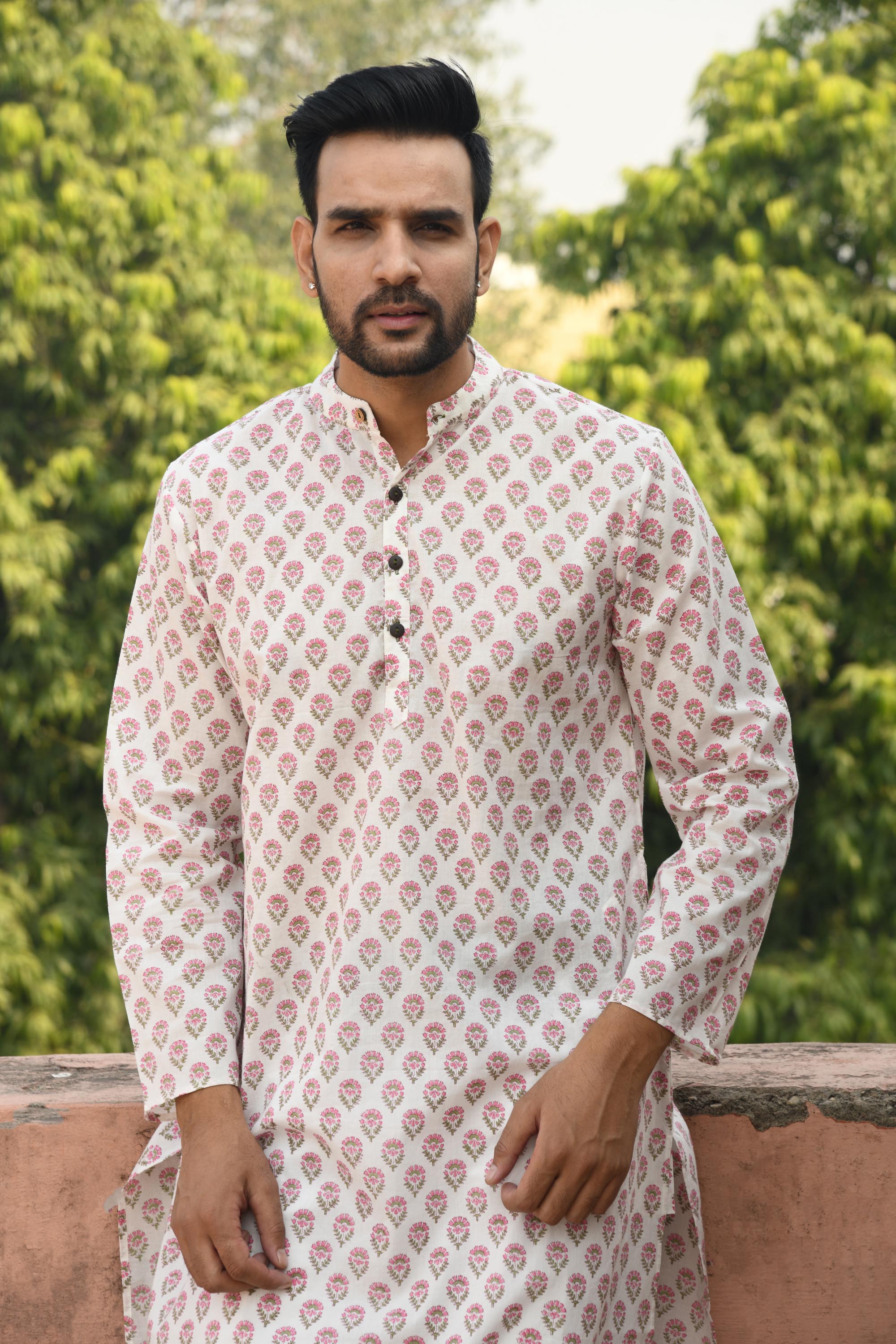 Pink Motif Long Kurta