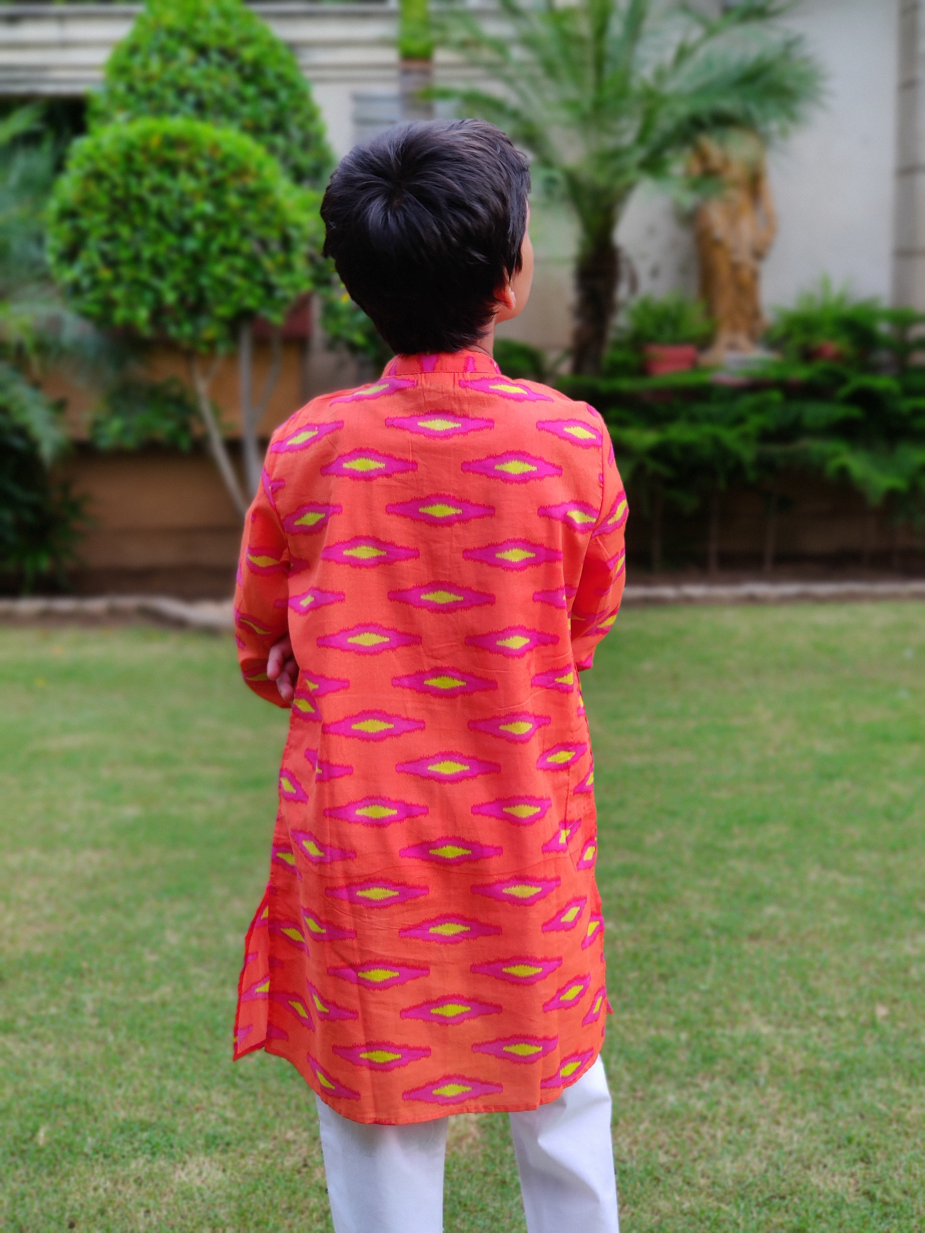 Boy Kurta Orange Ikat