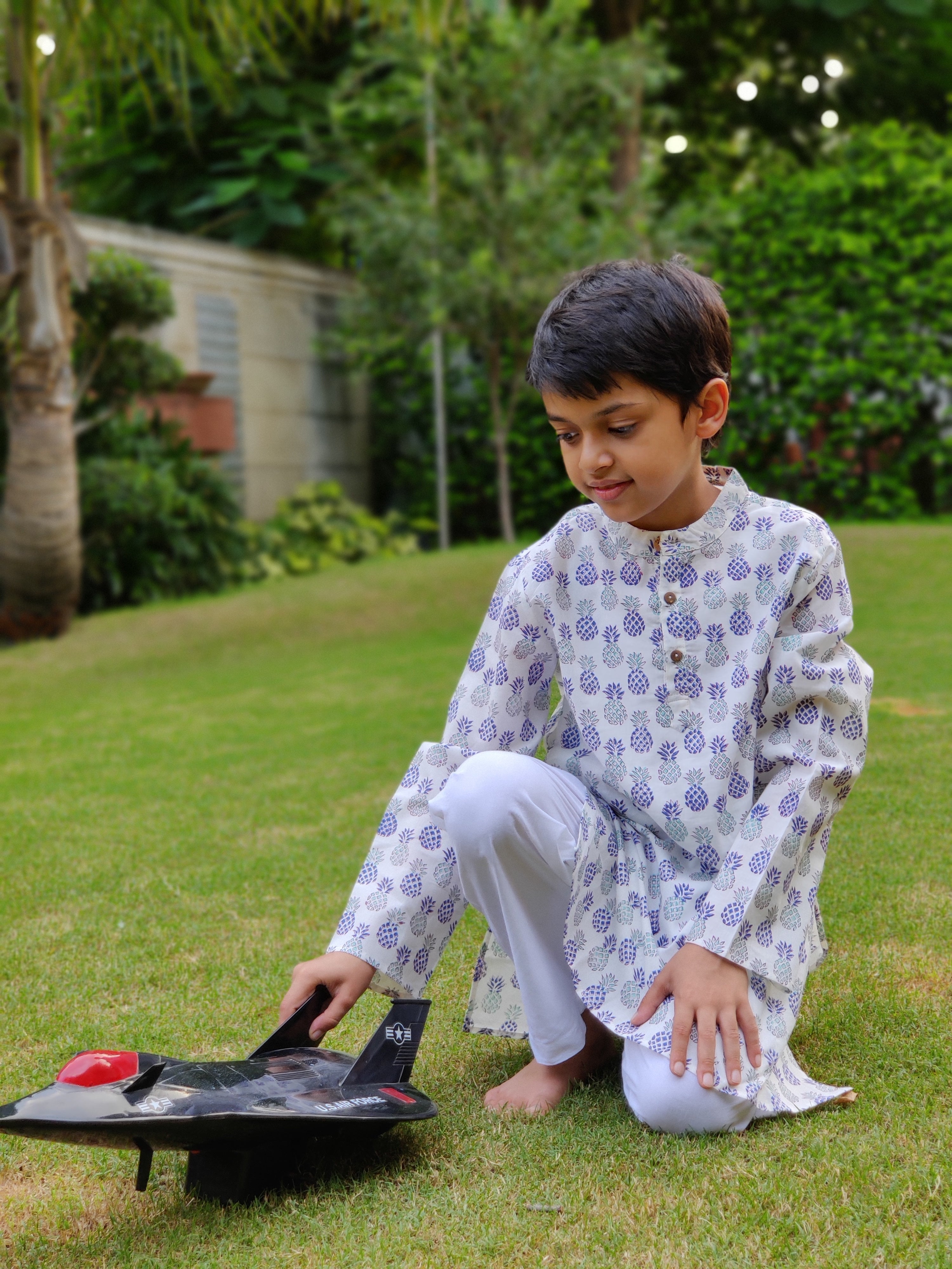 Boy Pineapple Blue Green Kurta