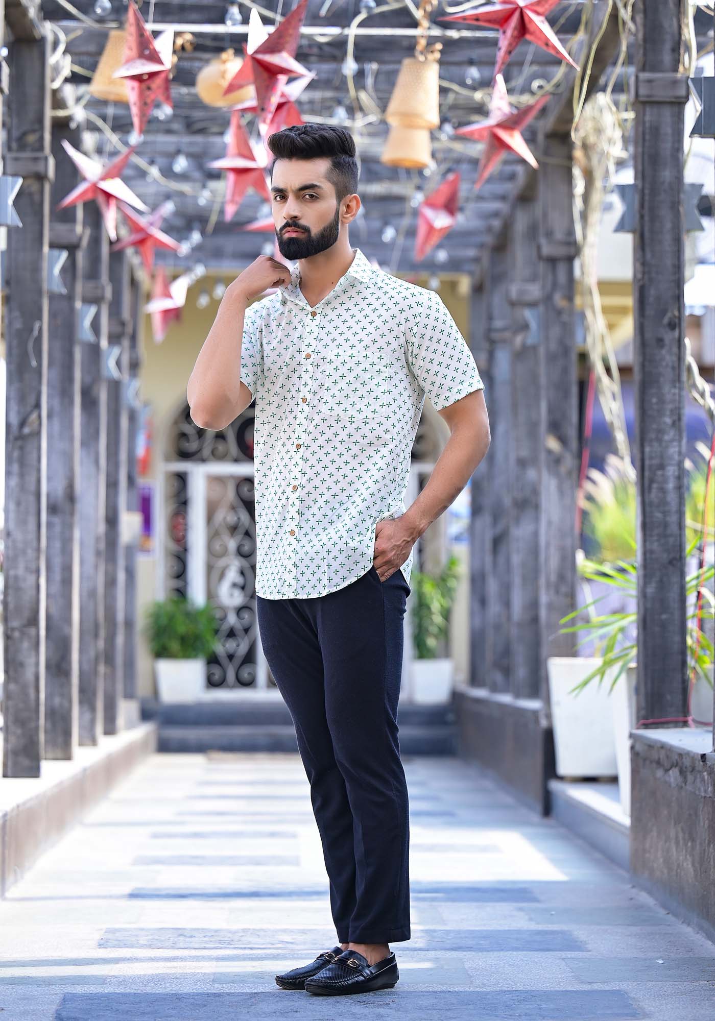 Mens Half Sleeve Shirt Mosiac Tile Green