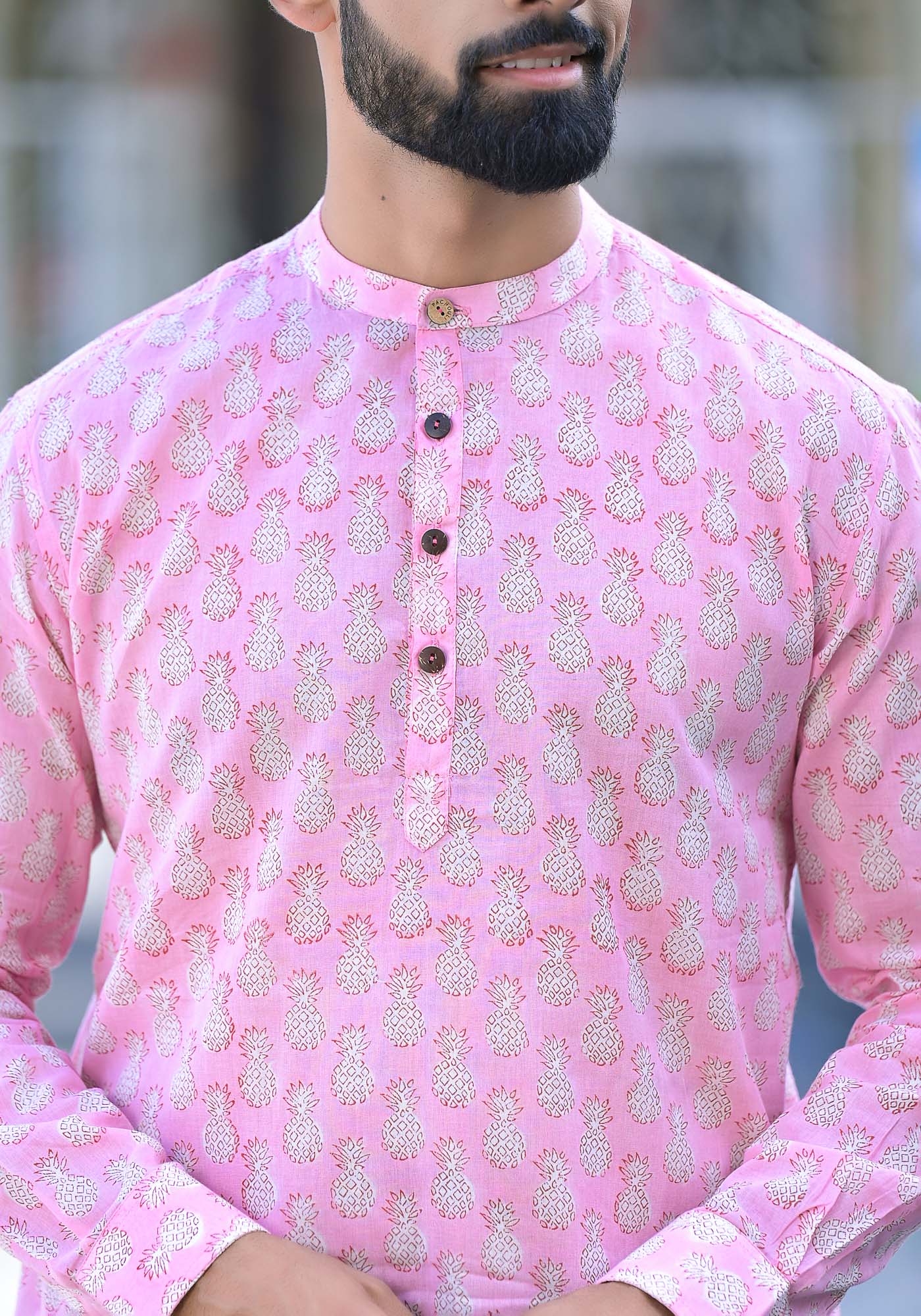 Shirt Full Sleeve Mens Pineapple  Pink