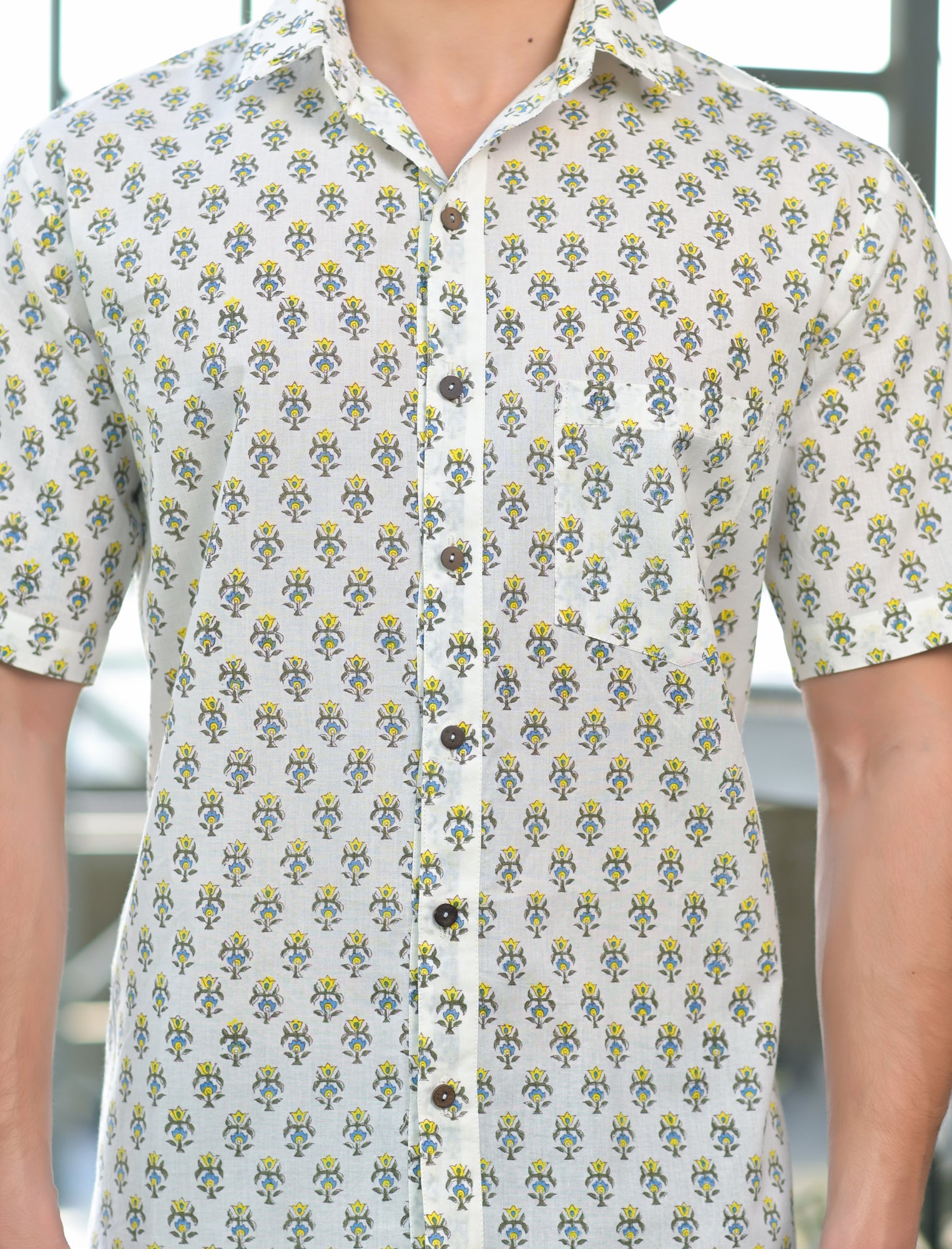 Men Green/Yellow Block Booti - Full Sleeve Shirt