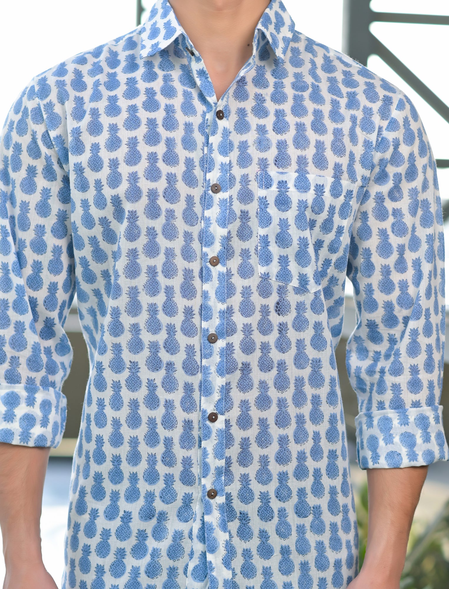 Shirt Full Sleeve Mens Pineapple Blue