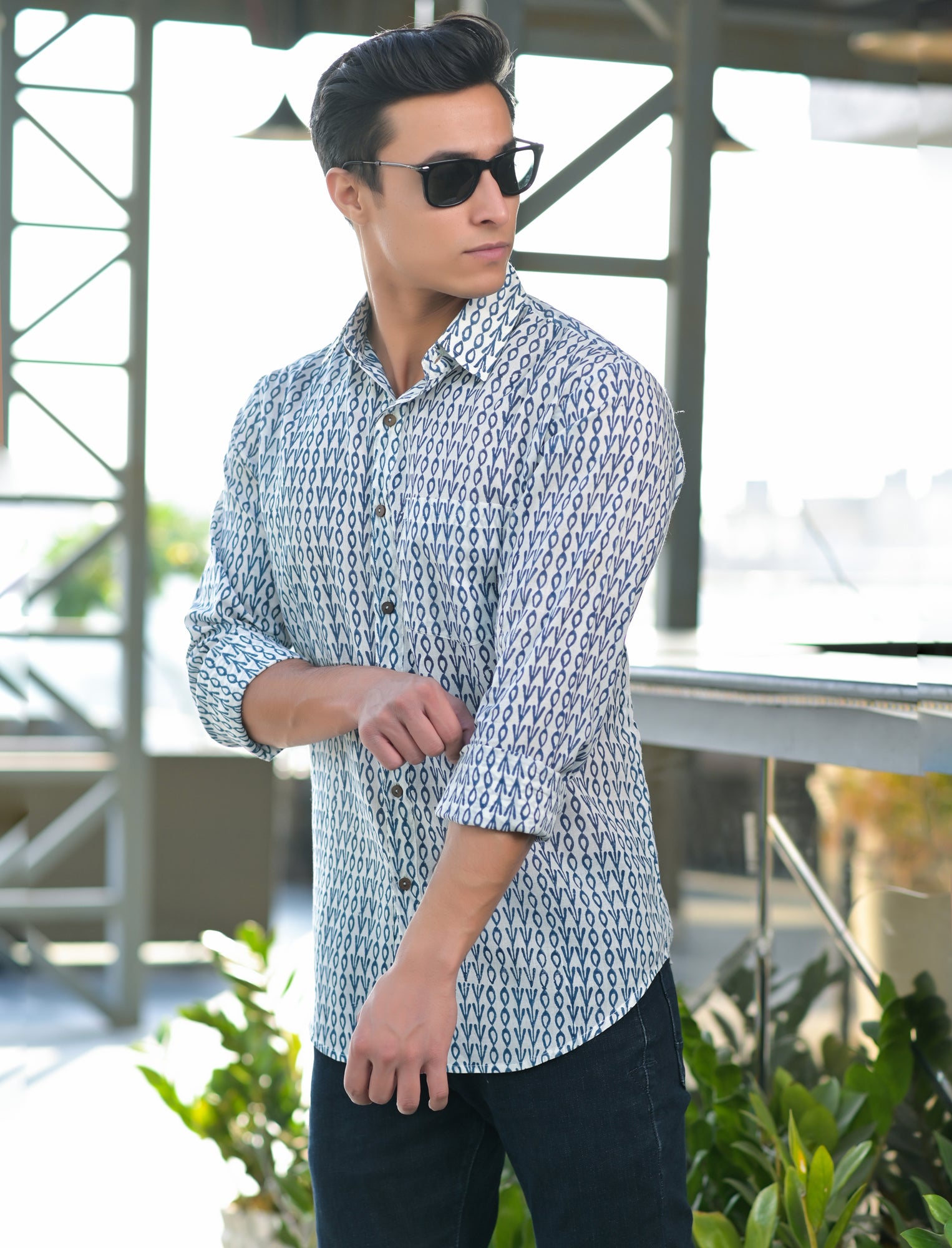 Shirt Full Sleeve Mens Droplet Blue