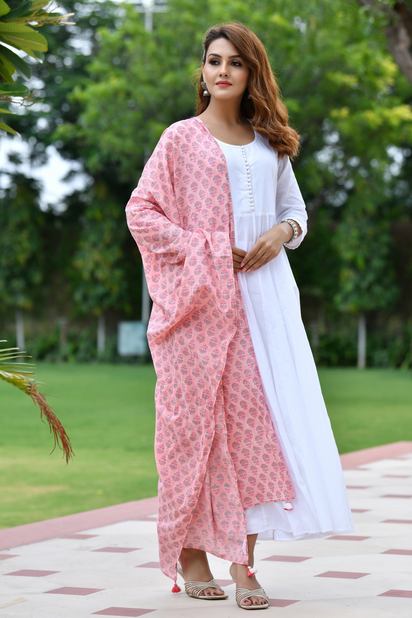 Kurta Set of 2 Women Kalidar White