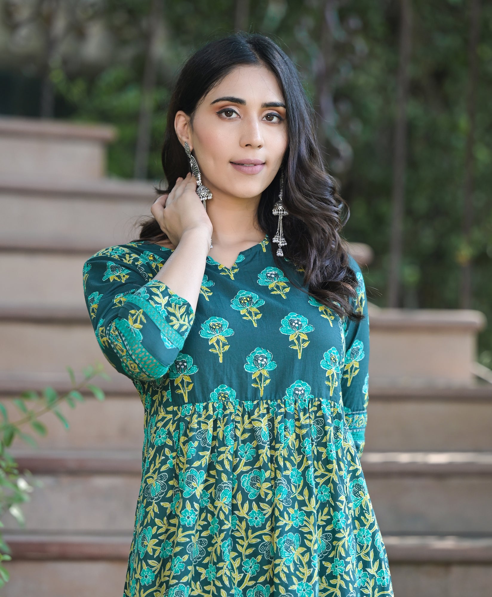 Kurta Set of 2 Women Green Yoke