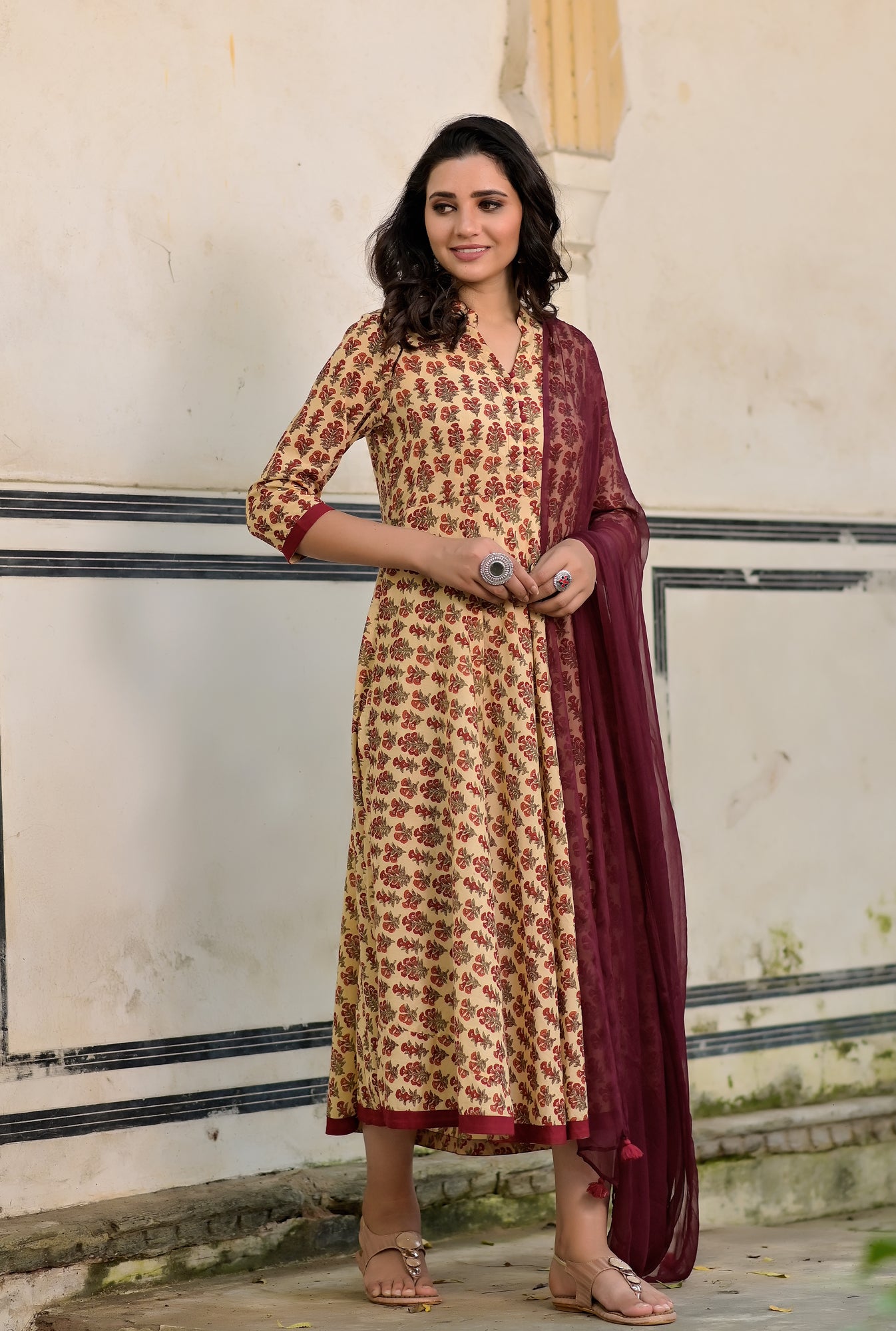 Dress Aureb Maroon Boota With Dupatta