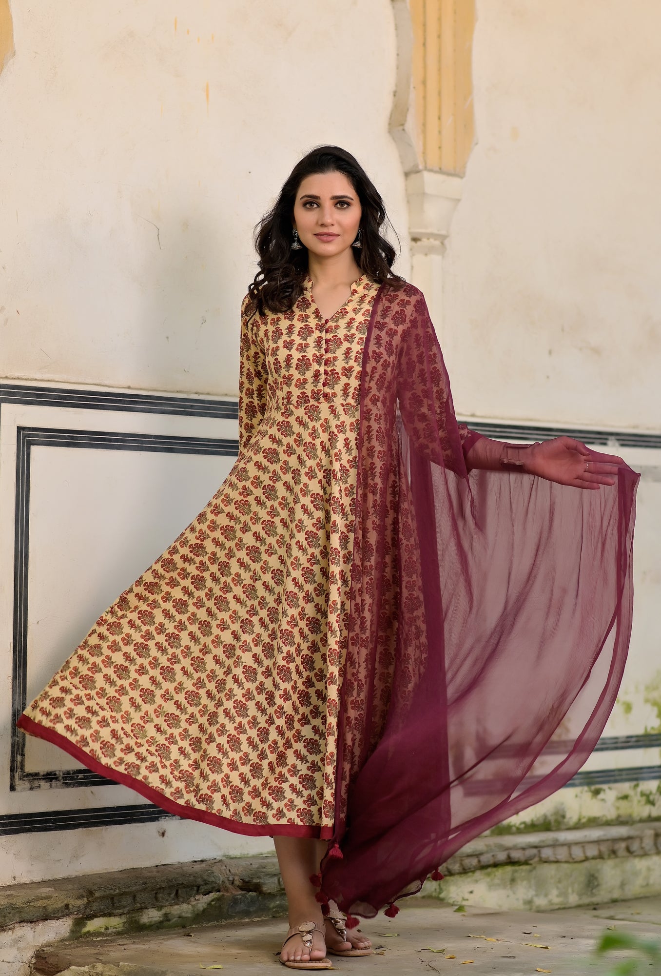 Dress Aureb Maroon Boota With Dupatta