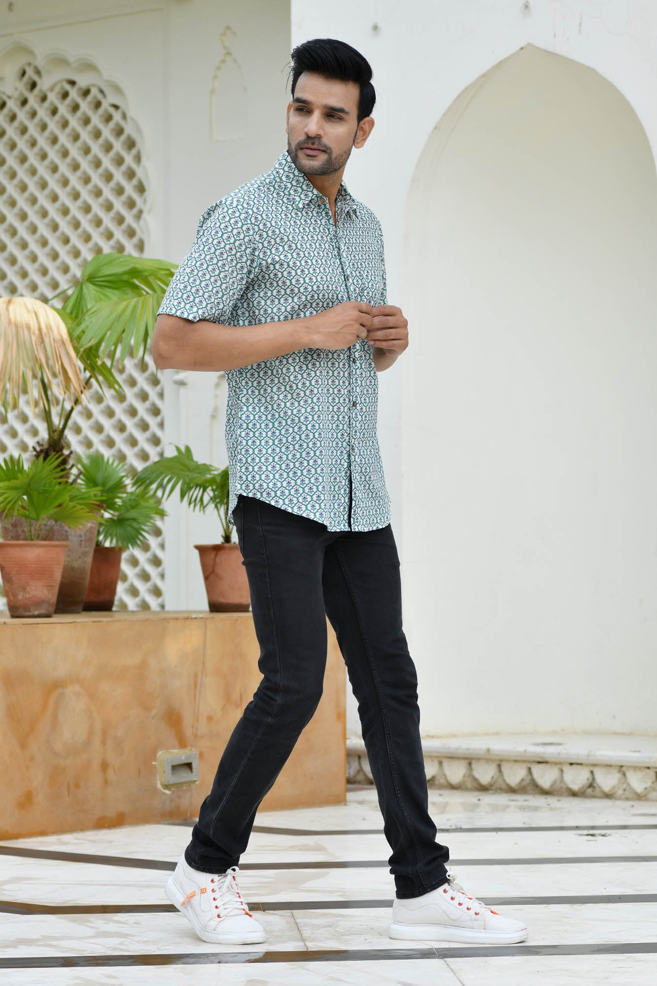 Men Half Sleeve Shirt Mehrab Green