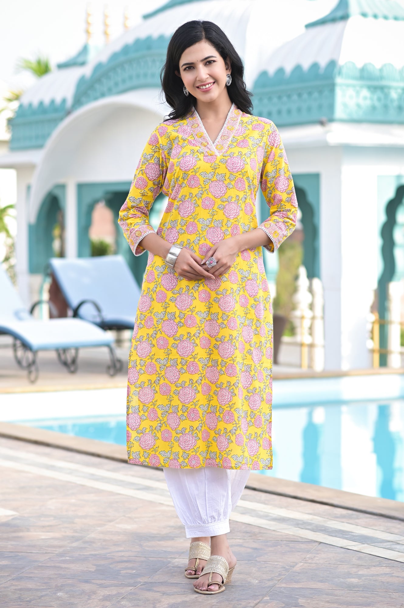 Kurta Set Women Set of 2 Rose Yellow