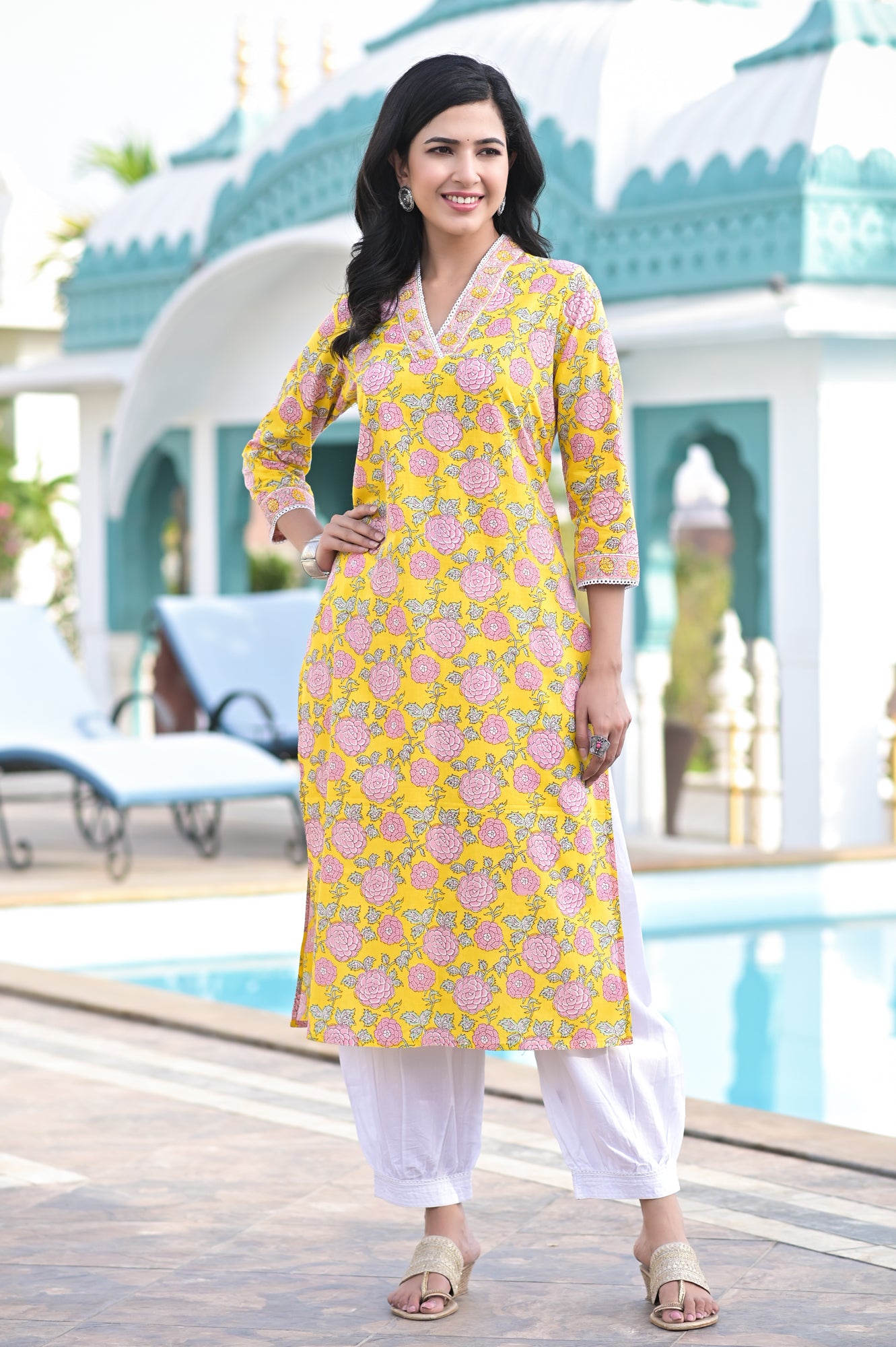 Kurta Set Women Set of 2 Rose Yellow