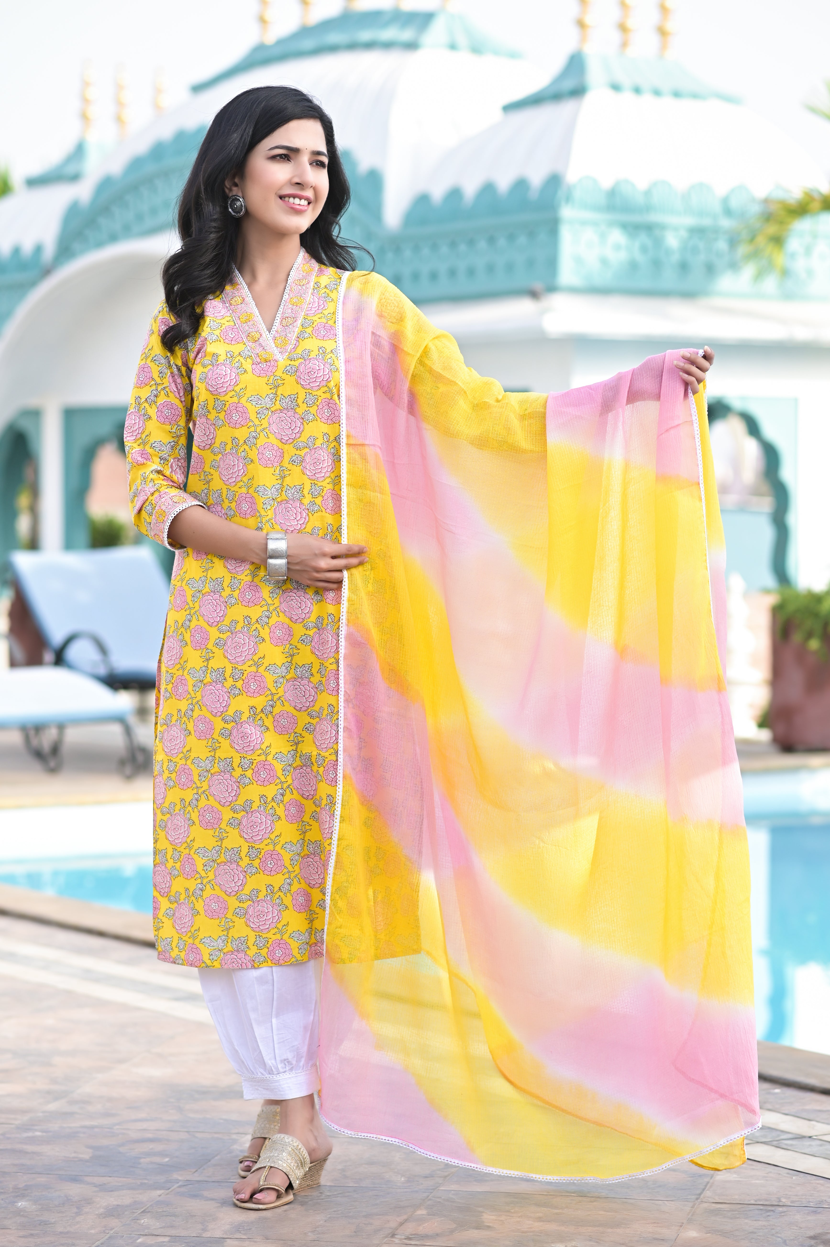 Women Yellow Rose Suit-Set Of 3
