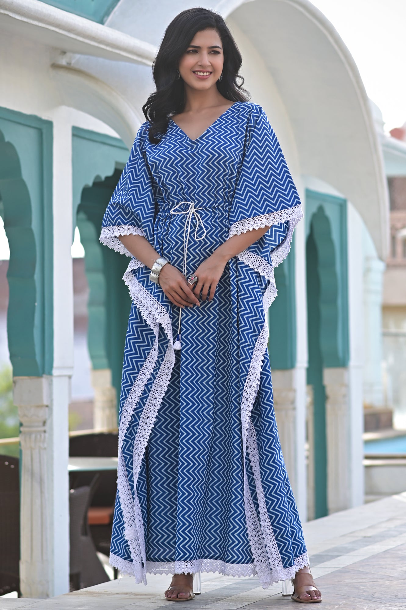 Kaftan Long Women Chevron Blue