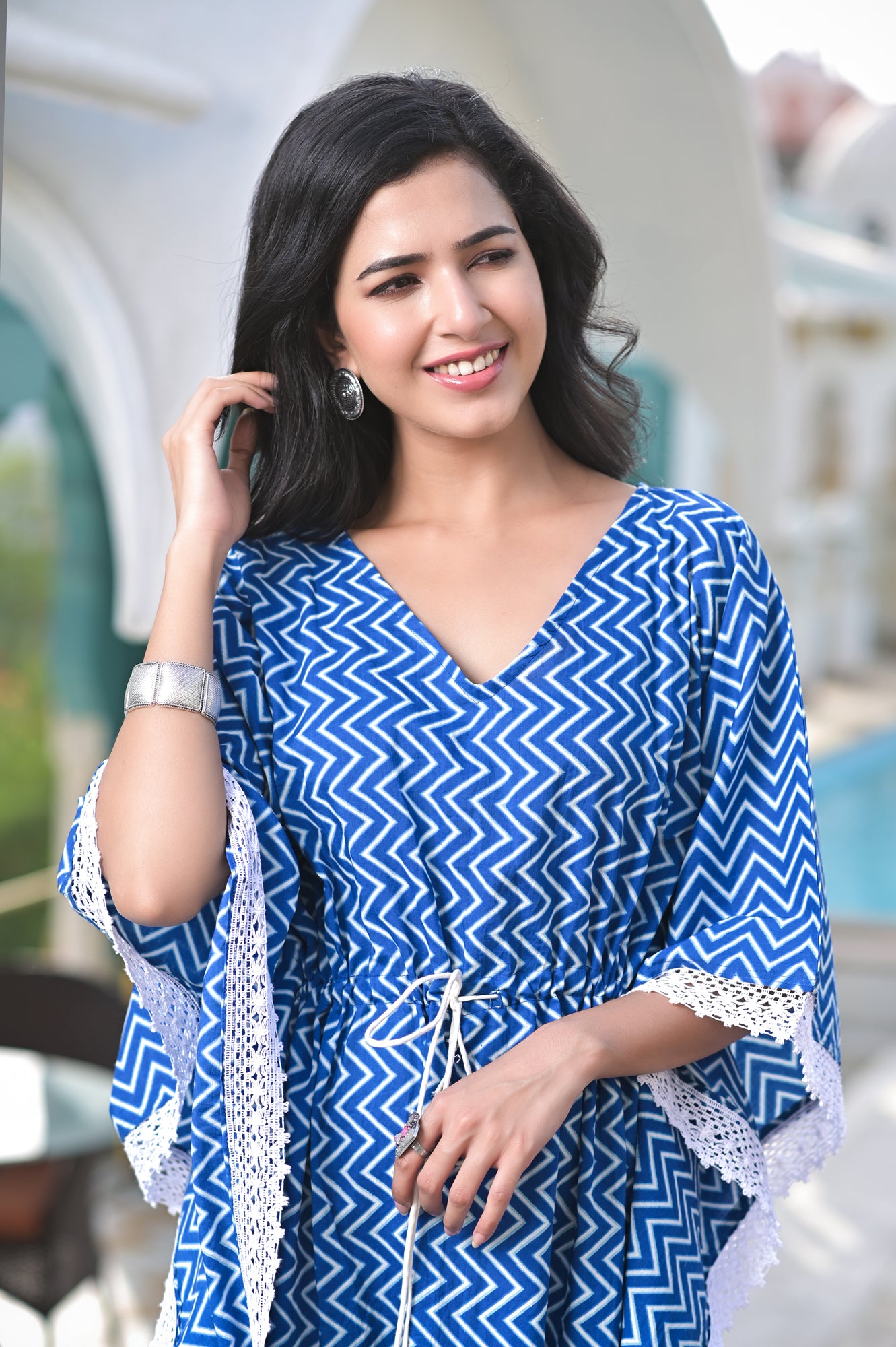 Kaftan Long Women Chevron Blue