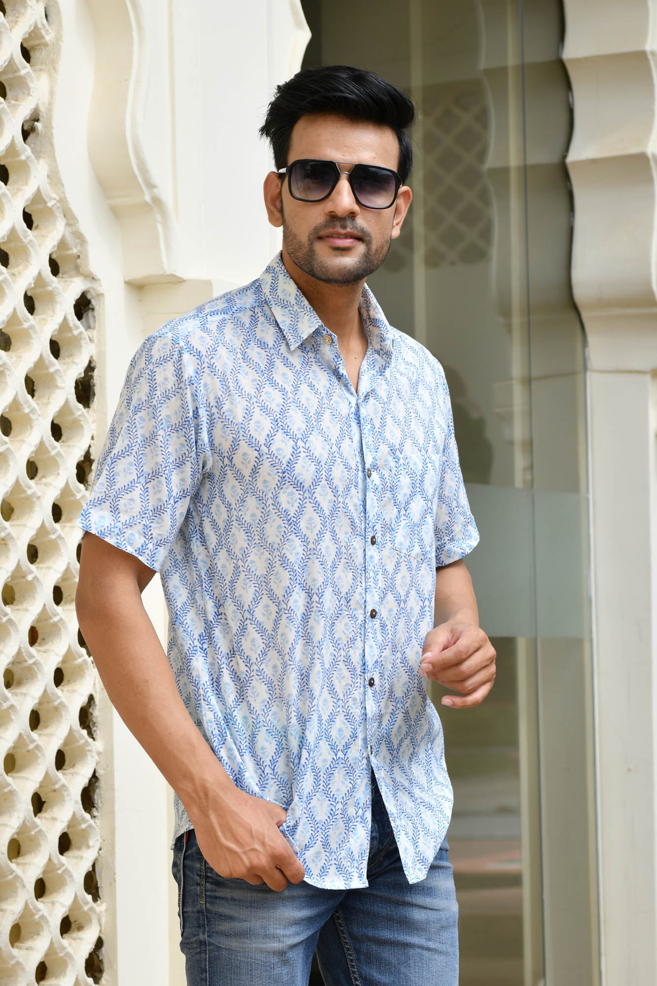 Shirt Half Sleeve Mens Jaal Blue