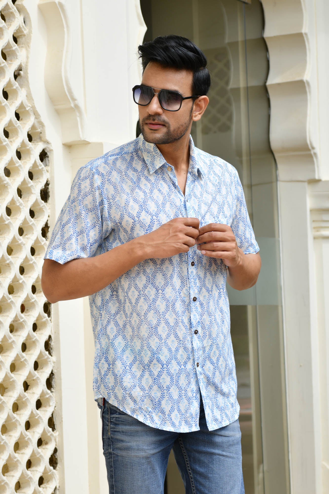 Shirt Half Sleeve Mens Jaal Blue