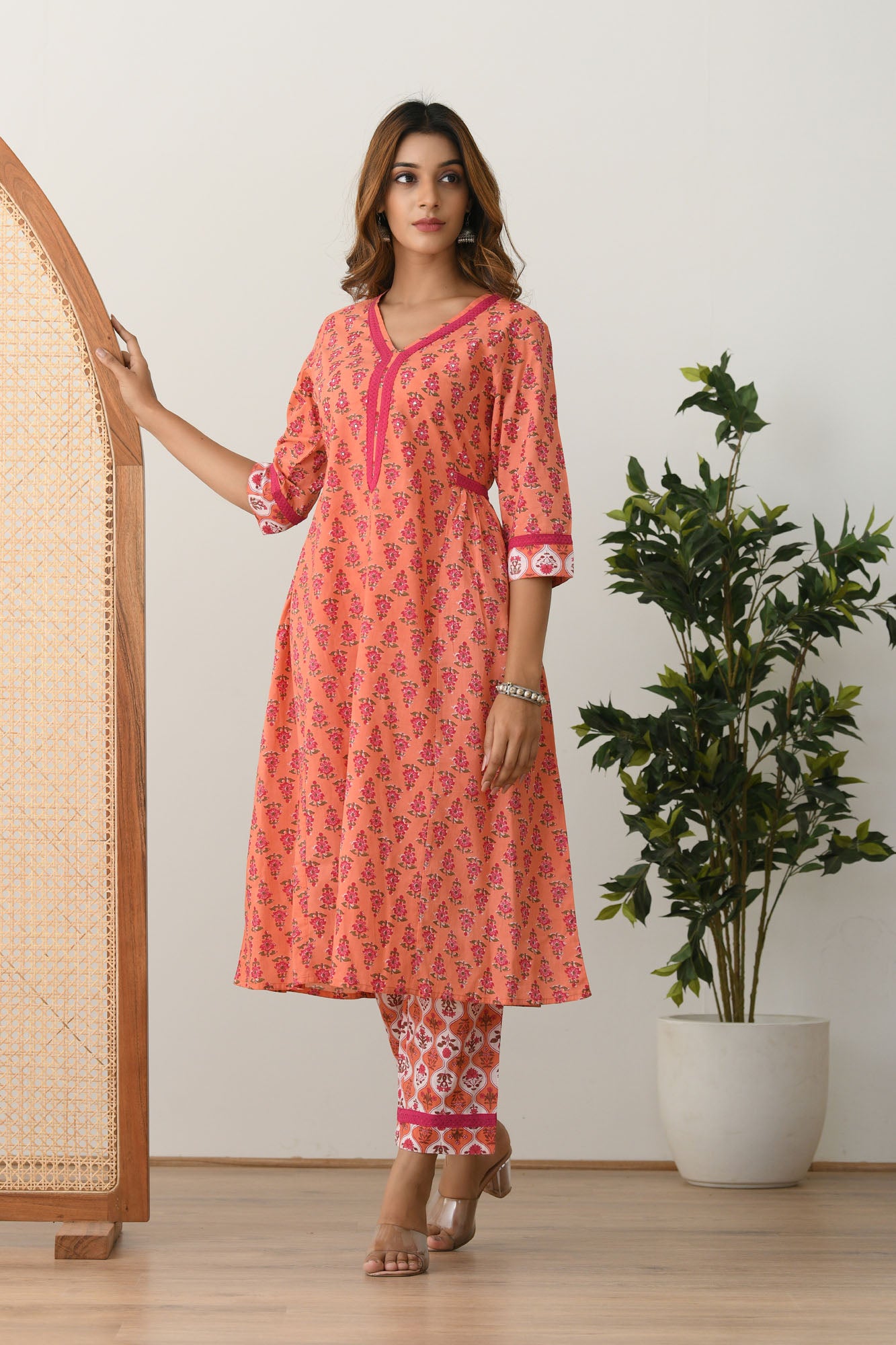Suit Set of 3 Women Block Motifs Peach
