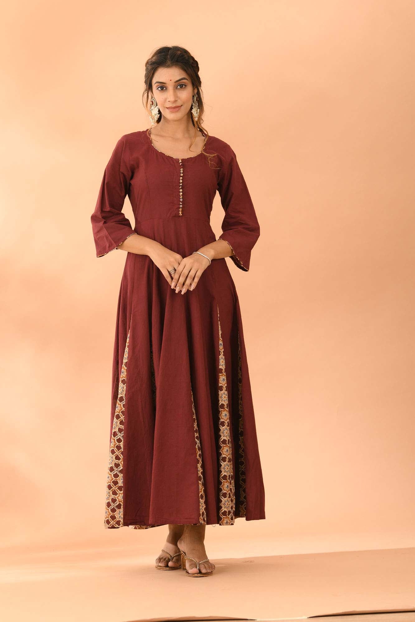 Kurta Long Women Kalidar Wine