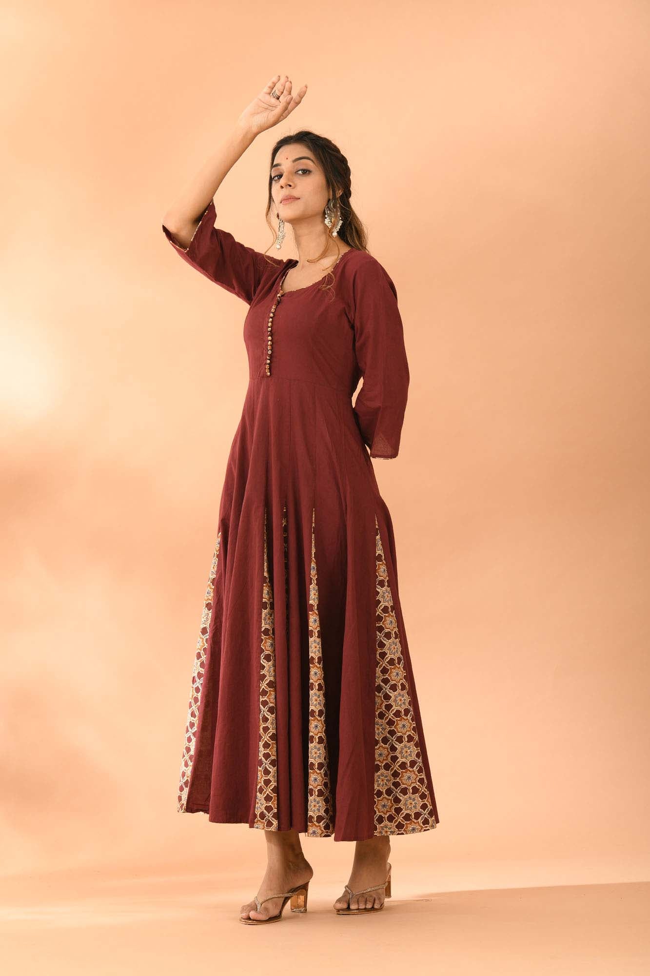 Kurta Long Women Kalidar Wine