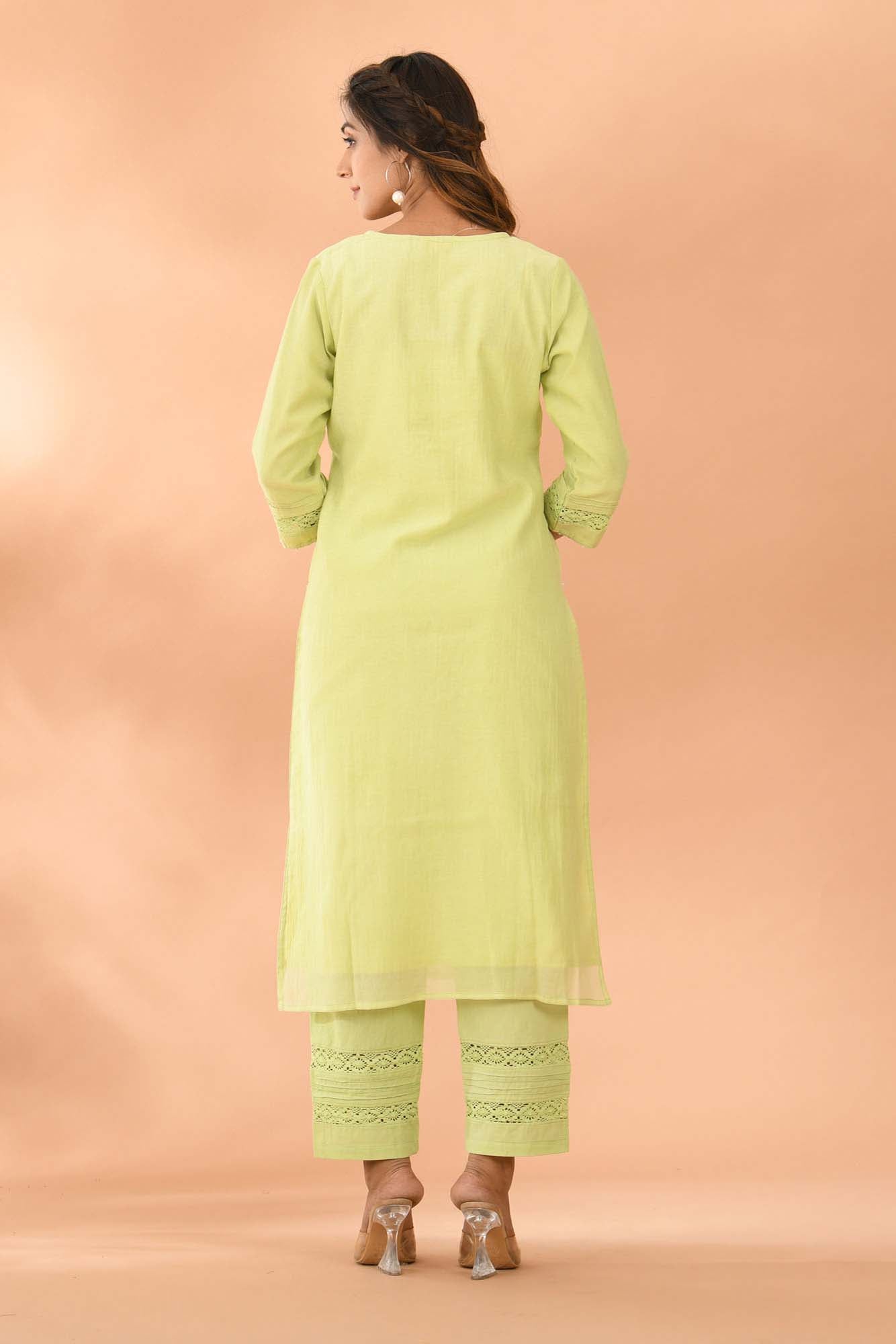 Kurta Set of 2 Women Green Chanderi