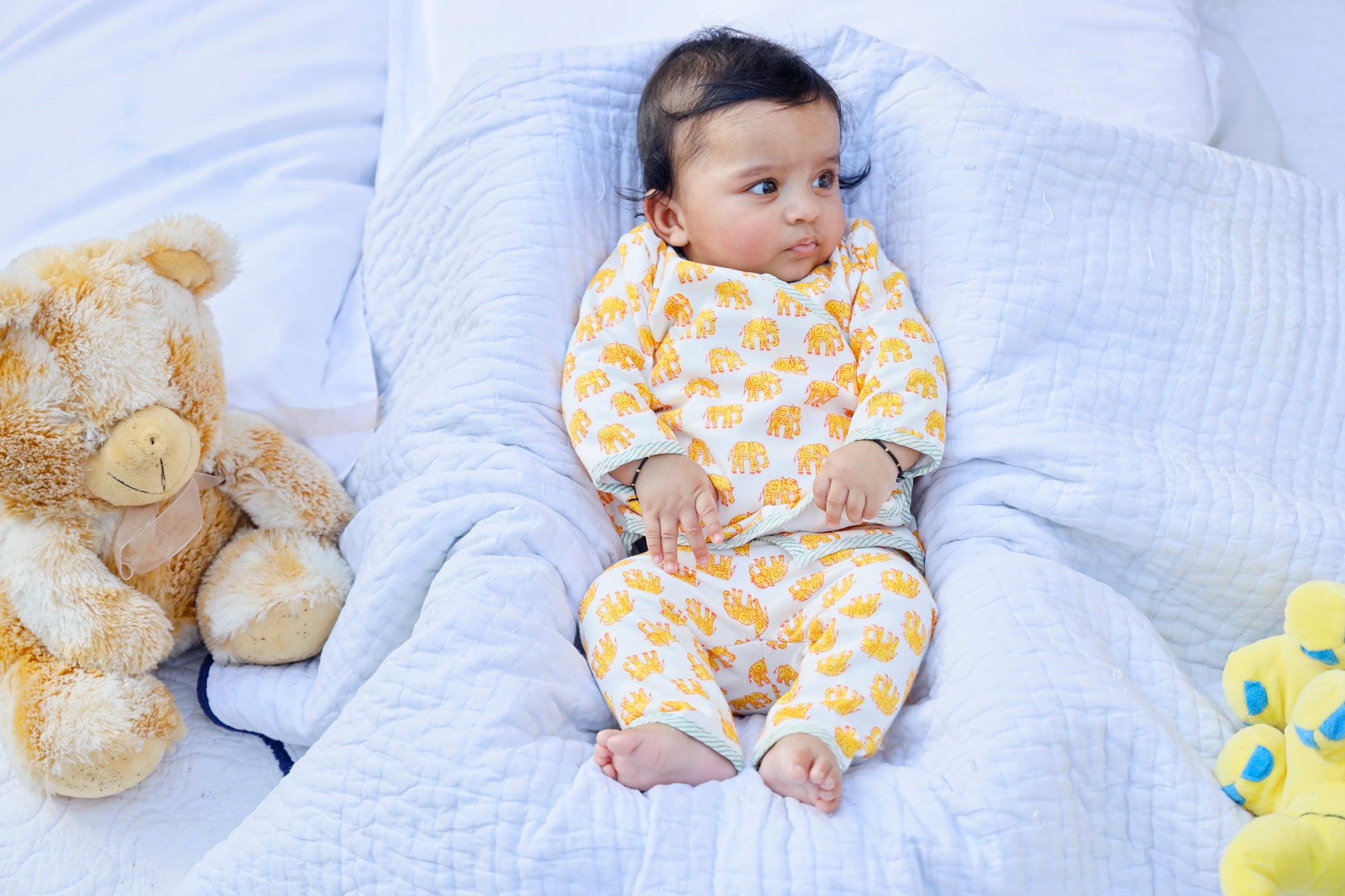 Infants Yellow Elephant Angarakha Top With Pajama