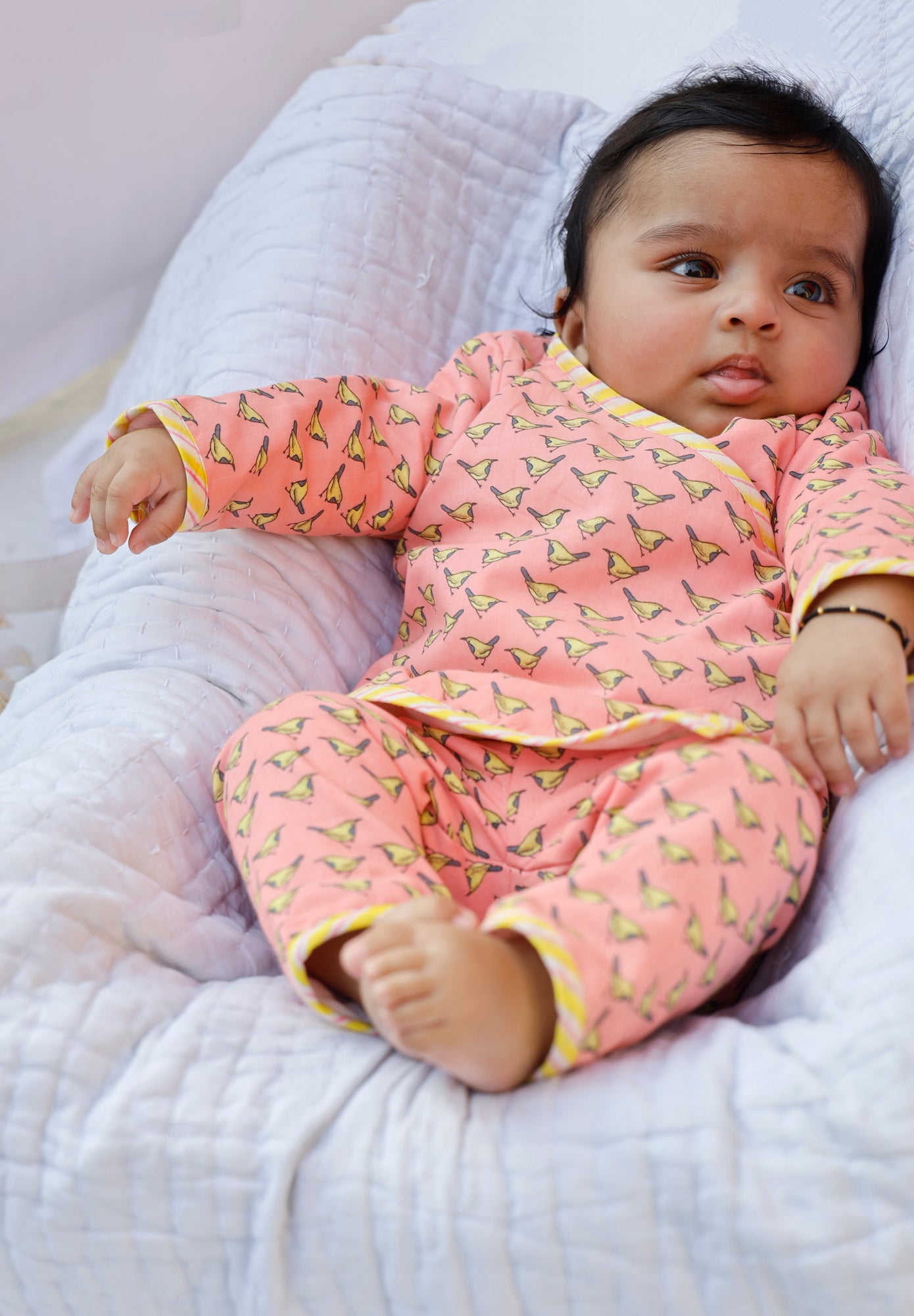 Infants Yellow Bird Angarakha Top With Pajama