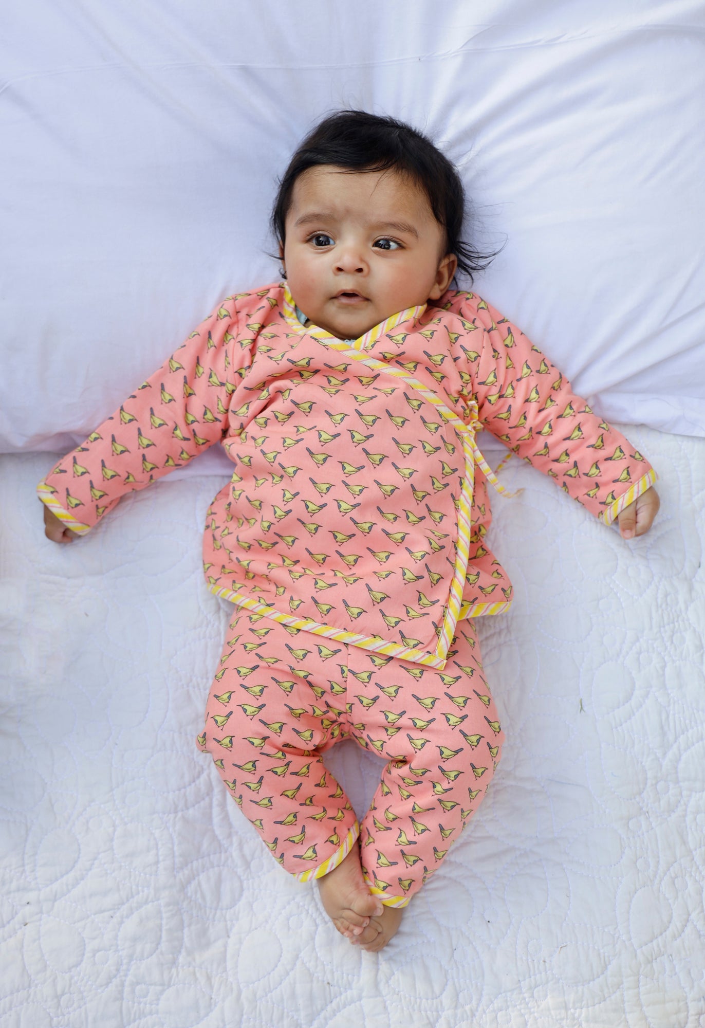 Infants Yellow Bird Angarakha Top With Pajama