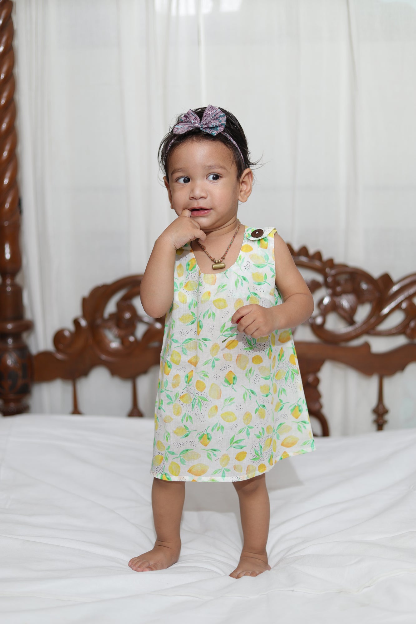 Dress Button Infant Girl Lemon Yellow