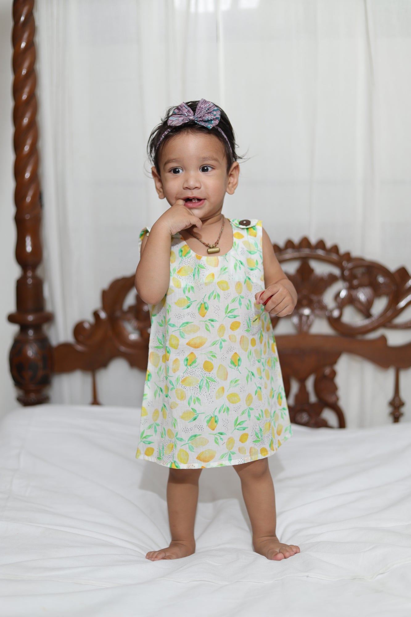 Dress Button Infant Girl Lemon Yellow