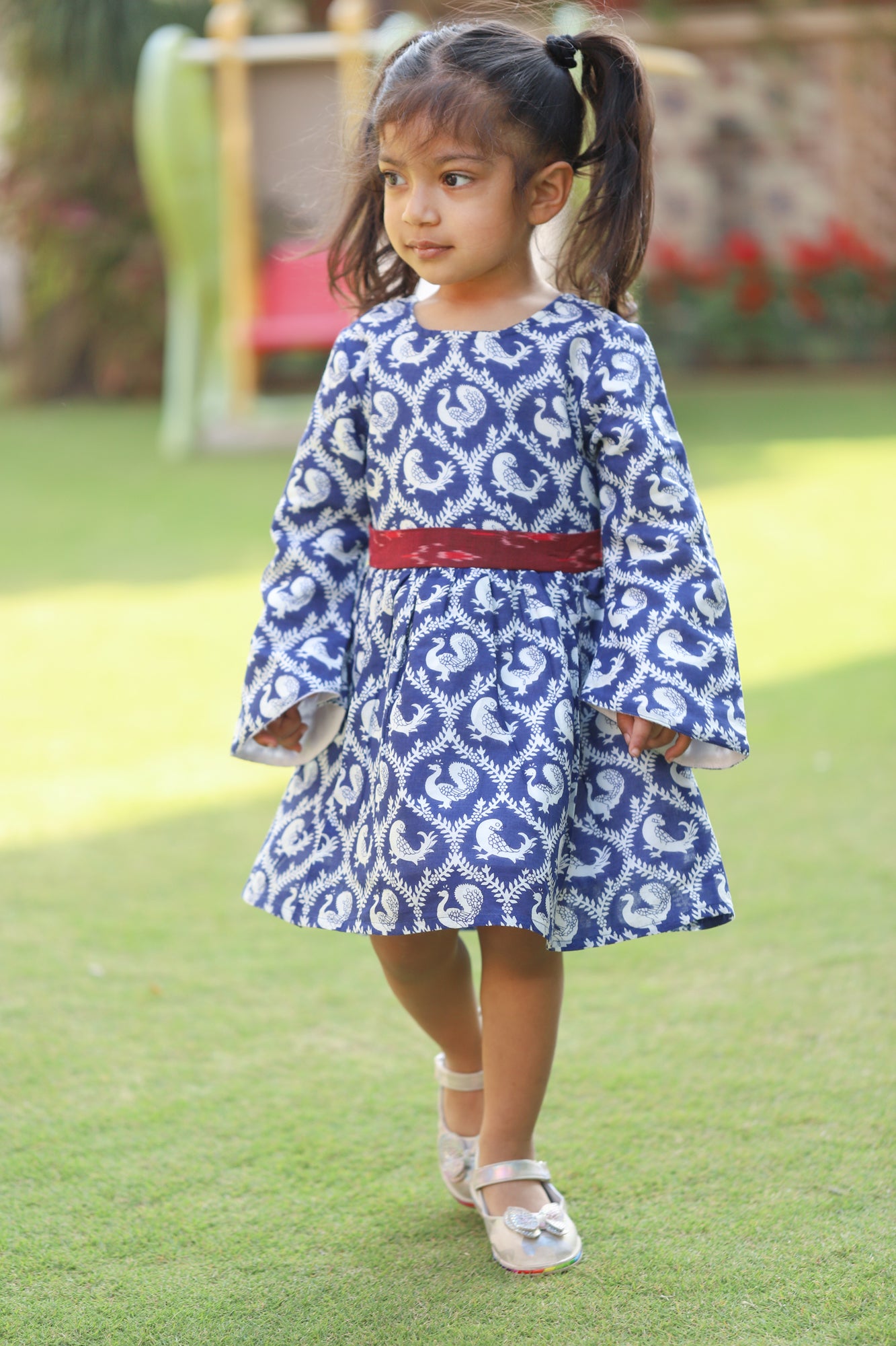 Girls Indigo Belted Frock