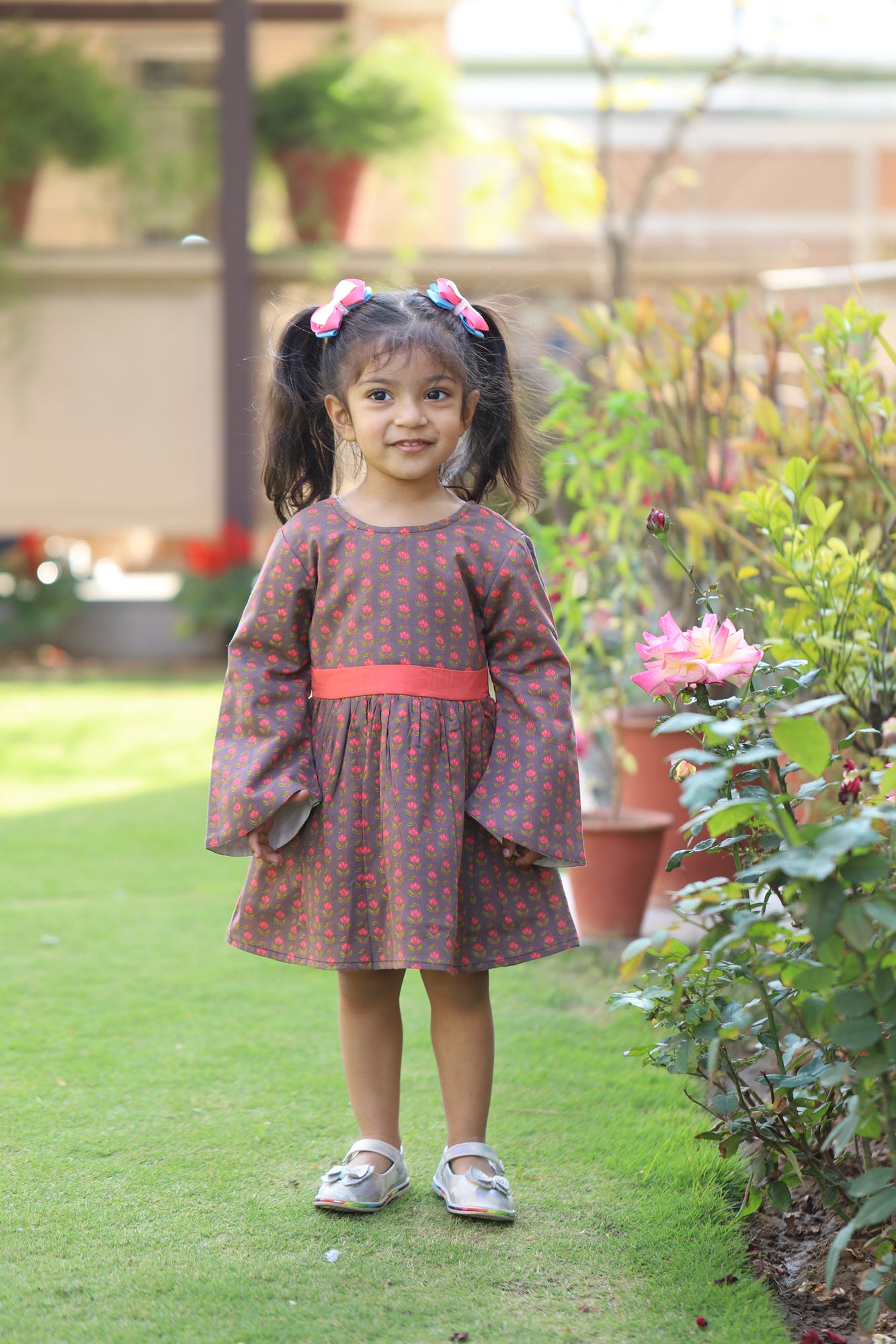 Pink Booti Belted Frock